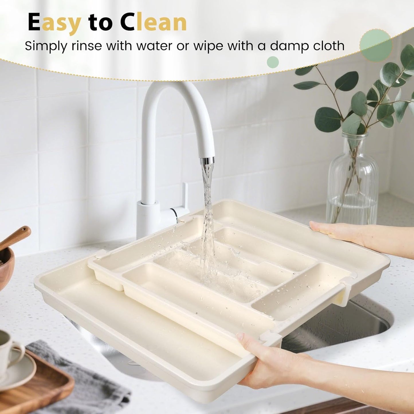 Premium Expandable Silverware Organizer for Kitchen Drawers - BPA-Free Thick Plastic with Wider Compartments and Non-Skid Feet for Cutlery, Flatware, and Utensils