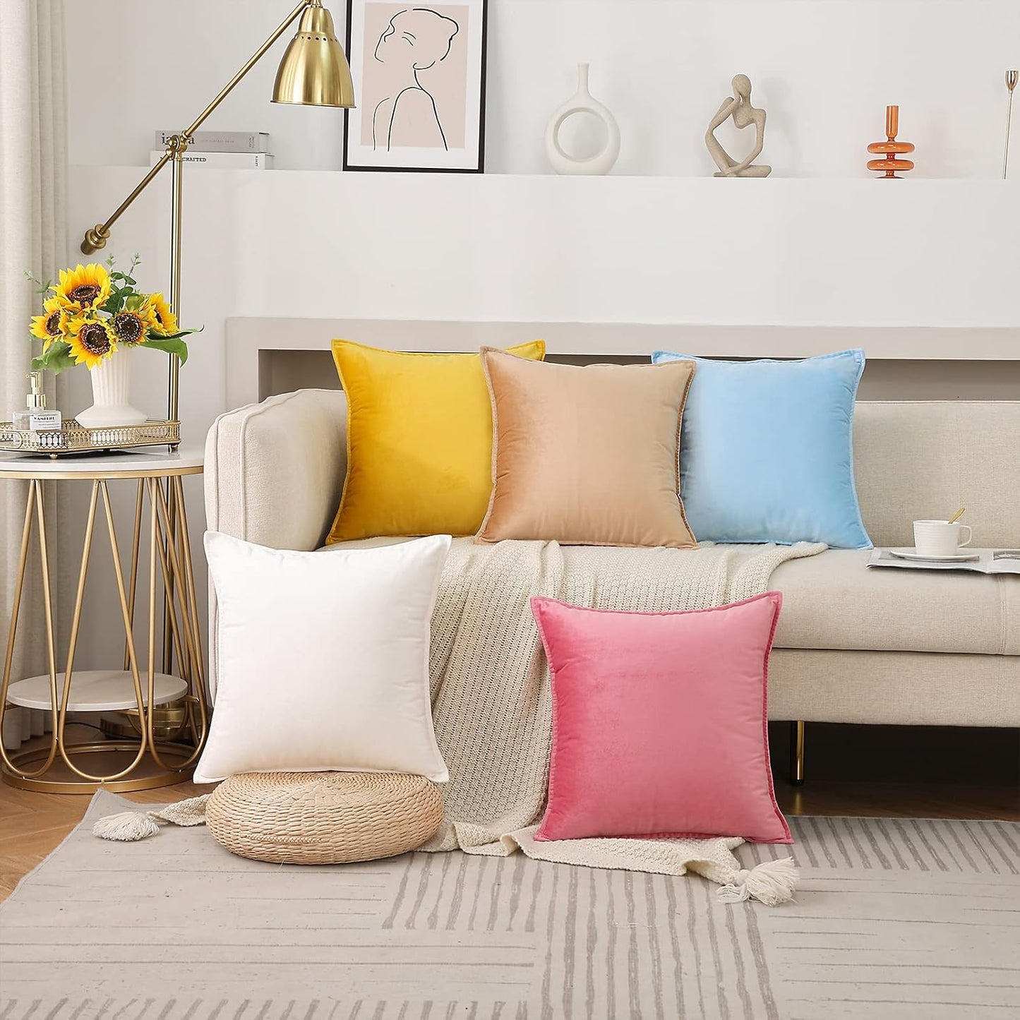 Velvet Brown Throw Pillow Covers Pack of 2 Spring Decorative Soft for Couch Sofa Bed Livingroom Office 18×18 Inches