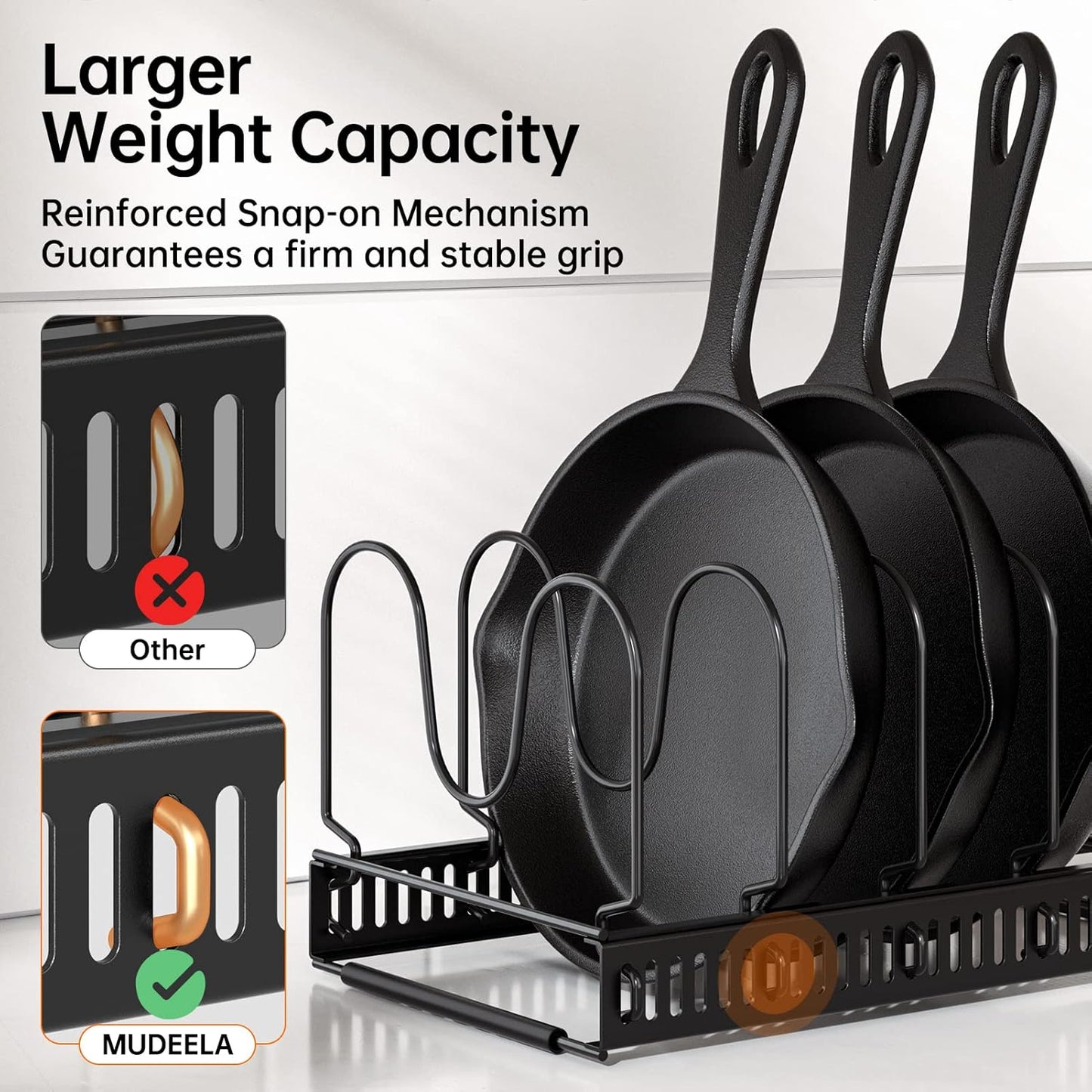 Pots and Pans Organizer Rack for under Cabinet, Expandable 11.71''-22.85'' Pot Lid Kitchen Cabinet Organizer Holder with 10 Adjustable Compartment Cutting Board Organizer for Pan Lid, Bakeware