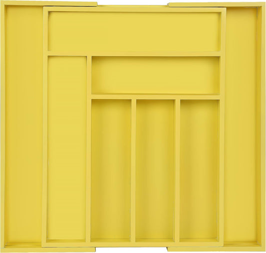Silverware Organizer, Expandable Bamboo Utensil Drawer Organizer, Kitchen Drawer Organizer, Silverware Organizer for Cutlery, Utensils, Flatware Holder (6-8 Slots, Yellow) Pack of 1