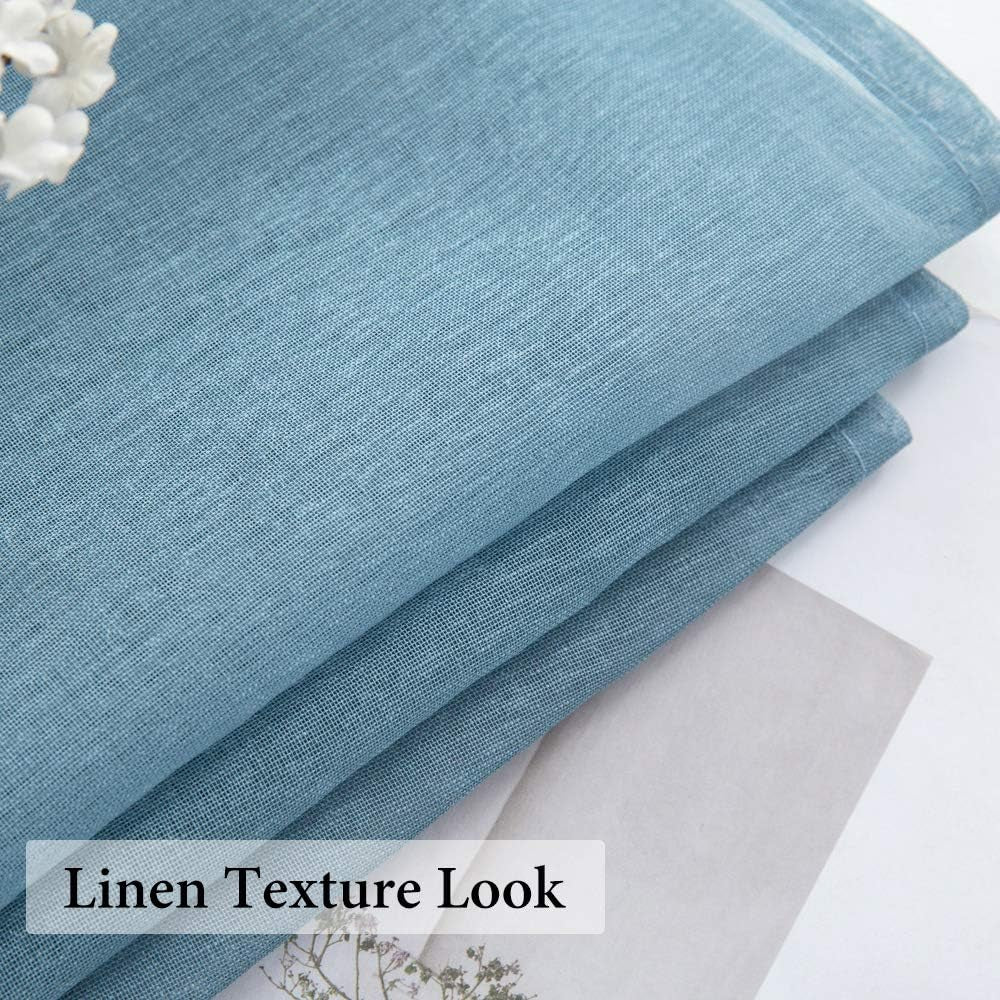 Solid Sheer Dusty Blue Valance Kitchen Linen Look Window Curtain,Living Room Windows Voile Valance Rod Pocket 1 Panels (60" W X 18" L)