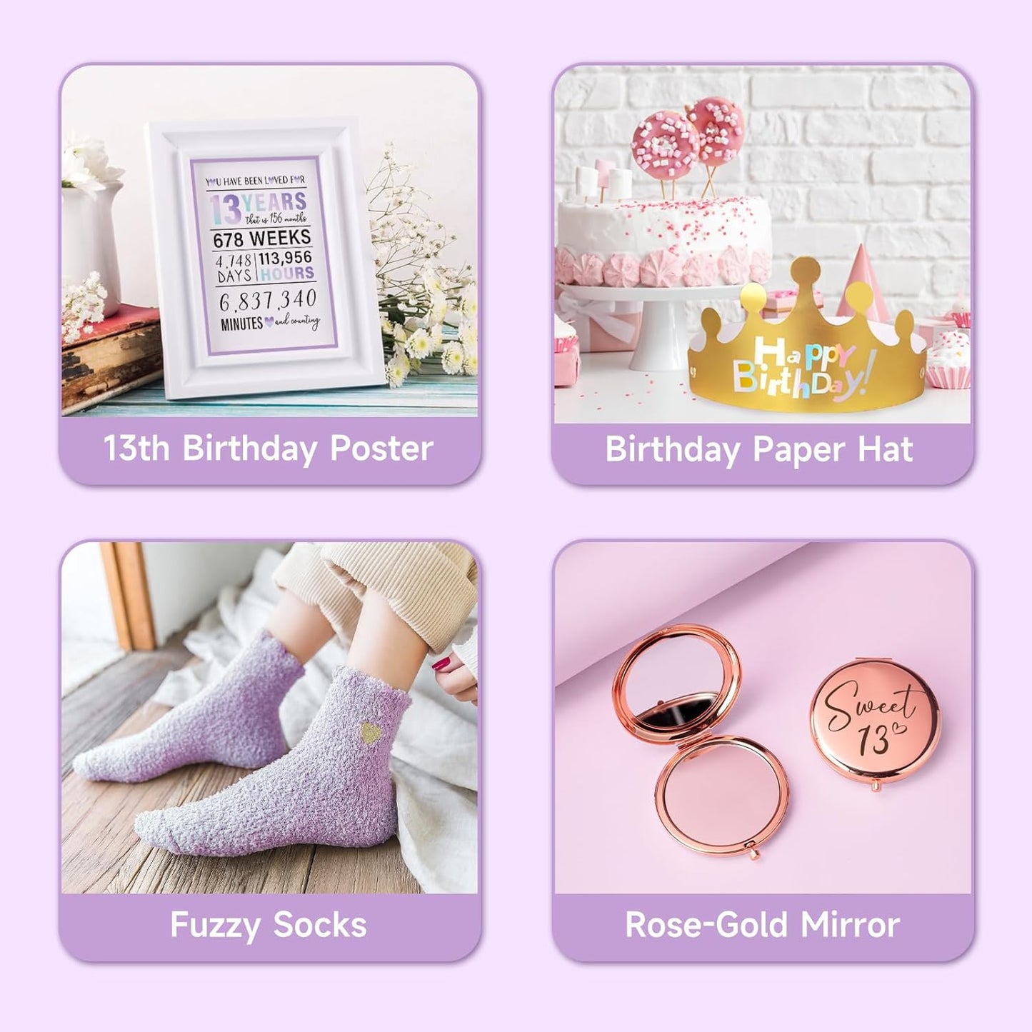 13Th Birthday Gifts for Girls, Gifts for 13 Year Old Birthday Girl, 11PCS Unique 13Th Birthday Gifts Ideas for Her, Daughter, 13 Fabulous Gifts, 13Th Birthday Decorations for Girls, 13Th Purple Gifts