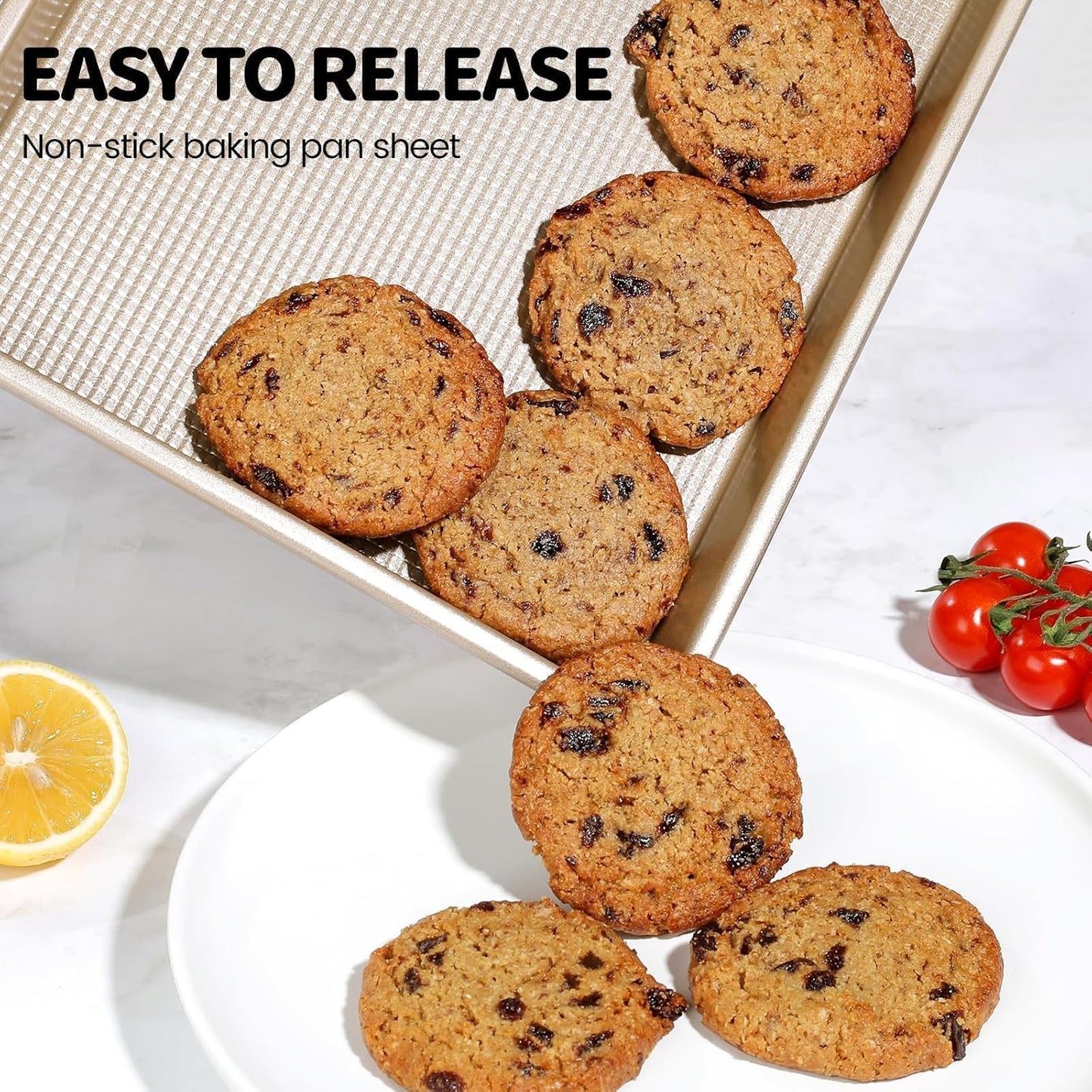 Quarter Sheet Pan, Baking Sheet, Cookie Sheets for Baking with Square Texture Pattern, Thicker Carbon Steel Non-Stick Baking Pan Tray
