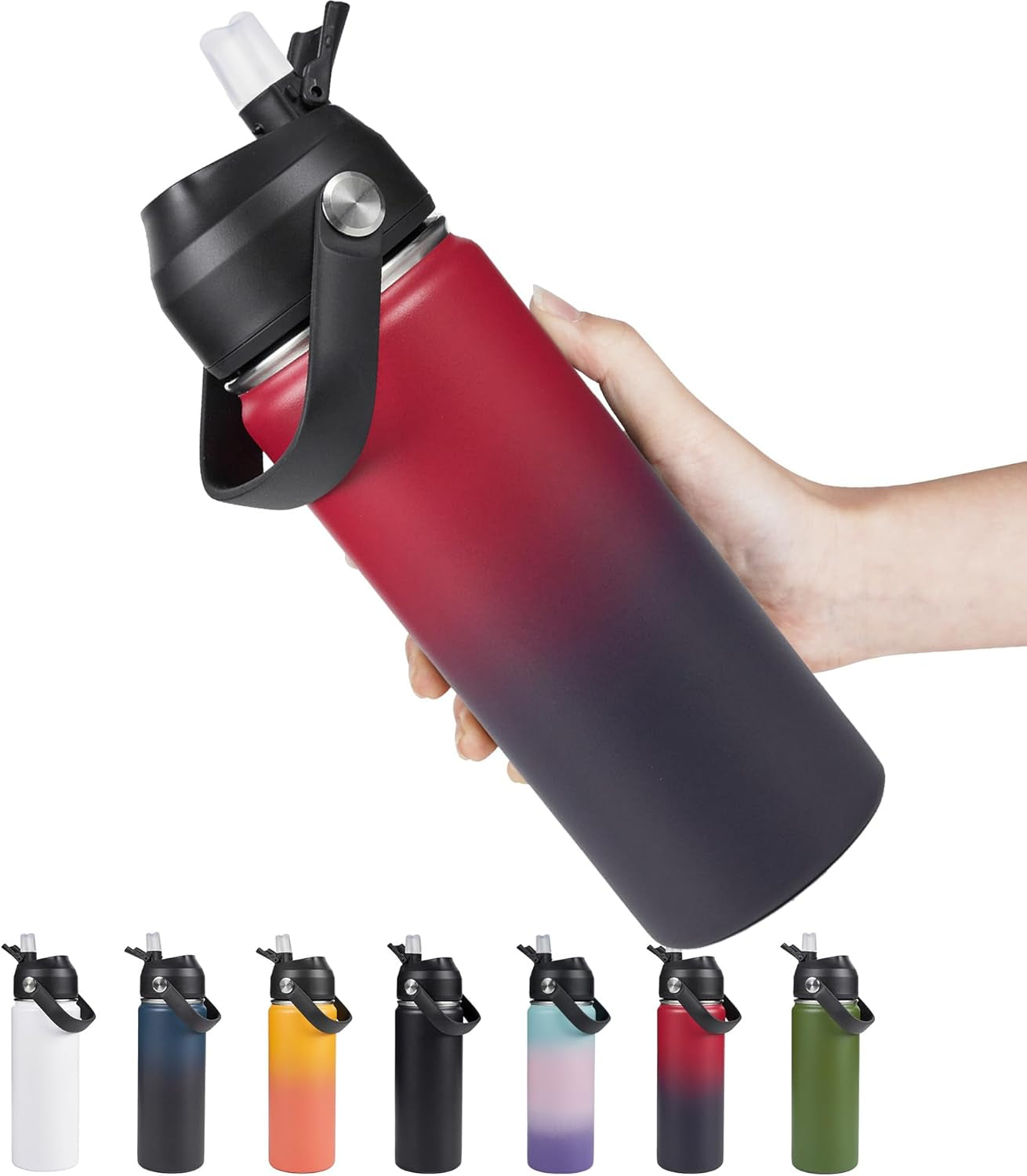 18Oz Insulated Stainless Steel Water Bottle, Wide Mouth Double Wall Vacuum, Silicone Straw, Sweat & Leak Proof, BPA Free Insulated Water Flask for Travel, Keep Cold 24H Hot 12H, Red