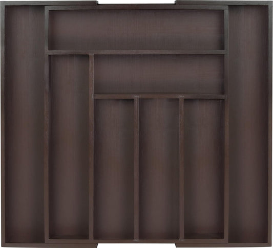 Expandable Drawer Organizer, Adjustable Kitchen Drawer Organizer, Bamboo Drawer Dividers Organizer for Kitchen, Silverware, Flatware, Living Room (Brown, 6-8 Compartment (1-Pack))
