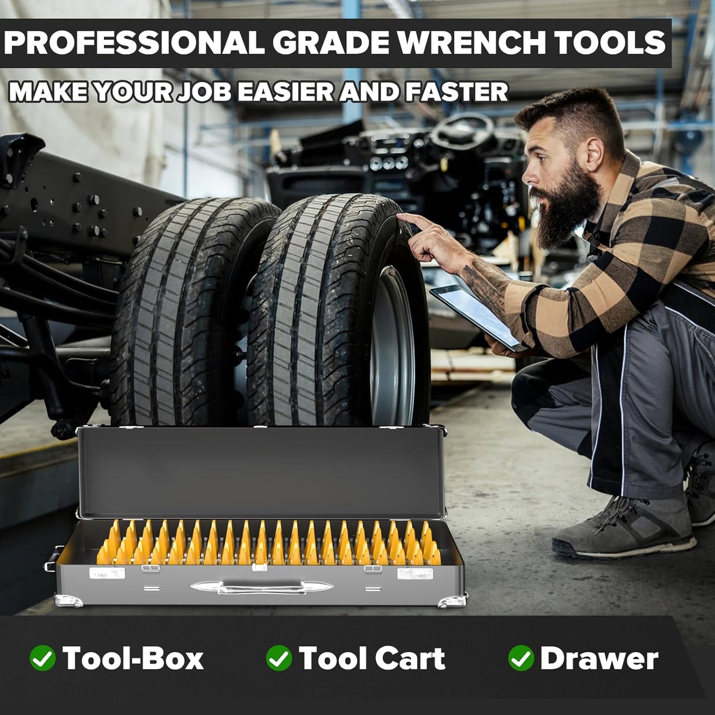 40PCS Modular Wrench Organizer Wrench Holder - Wrench Tool Organizers for Tool Drawer Storage, Wrench Storage Set with Metric & SAE Label, Wrench Rack Tool Gift for Professional Mechanics, Yellow