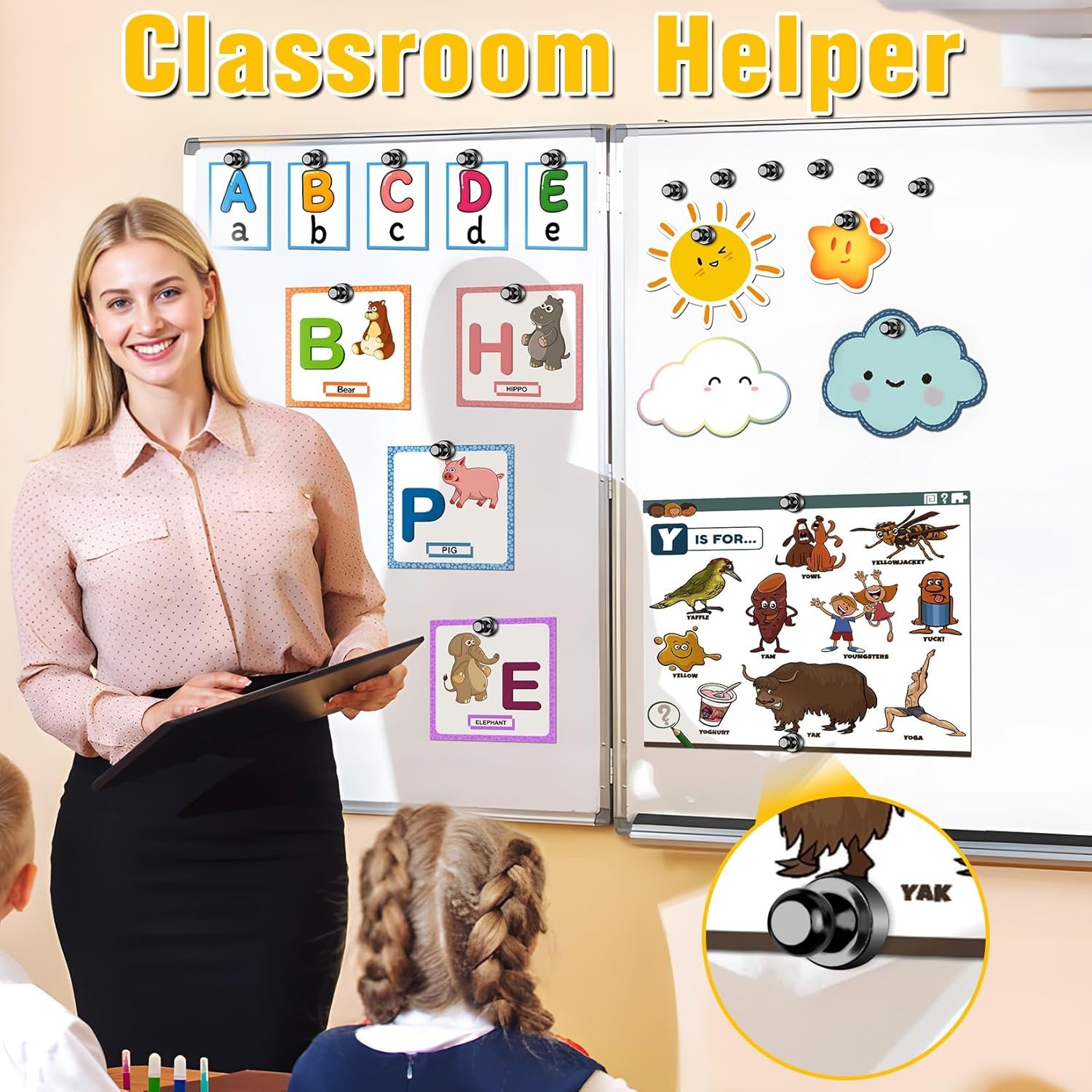16-Piece Heavy-Duty Magnetic Clips for Refrigerator and Whiteboard - Durable Small Push Pins for Office, Kitchen, Classroom, and Organization