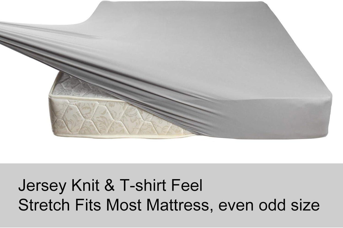 Twin Size Fitted Sheet Only - 4-Way Stretch Knit, Snug Fit, Wrinkle Free & Stay in Place, No More Slipping off for Mattress, Soft & Comfortable - Light Gray, Twin