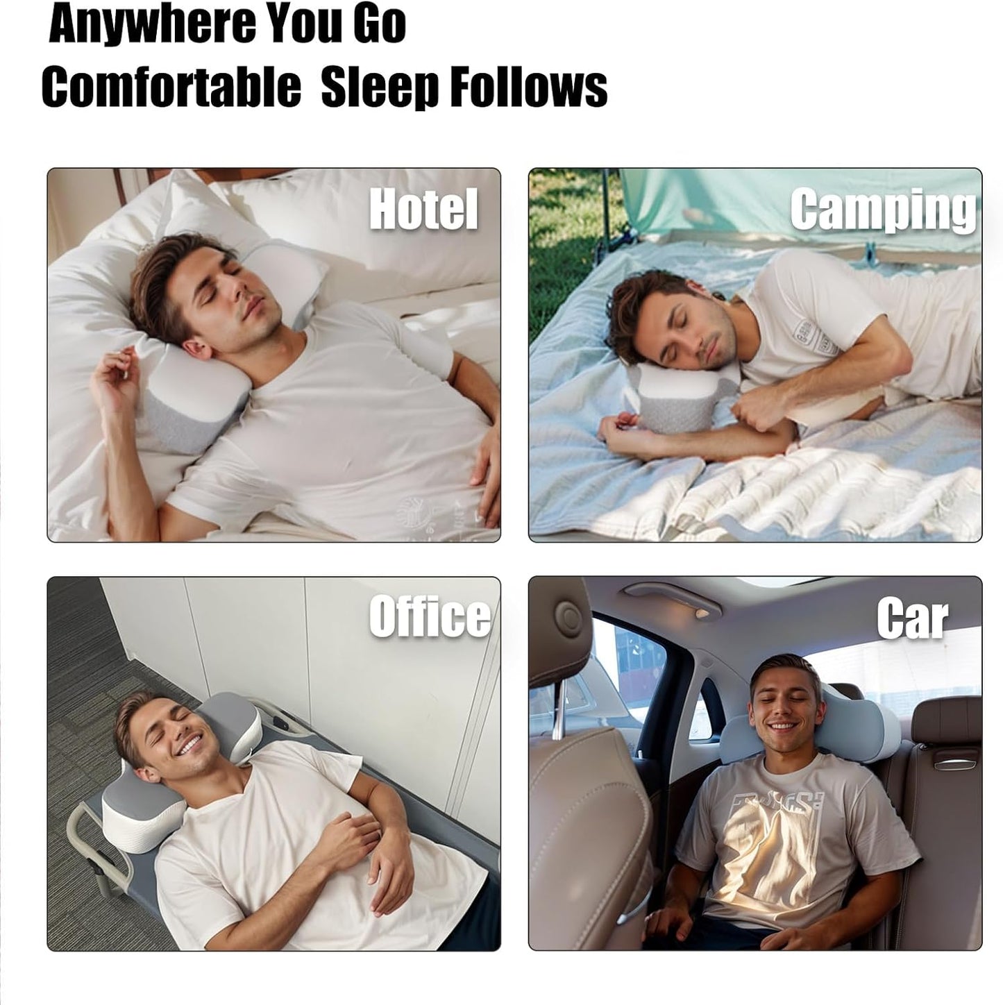 Travel Pillow for Sleeping,Cervical Neck Support Pillow for Neck Pain Relief,Lightweight Ergonomic Memory Foam Camping Pillow,Portable Contour Pillows W/Travel Storage Bag,Cooling Cover