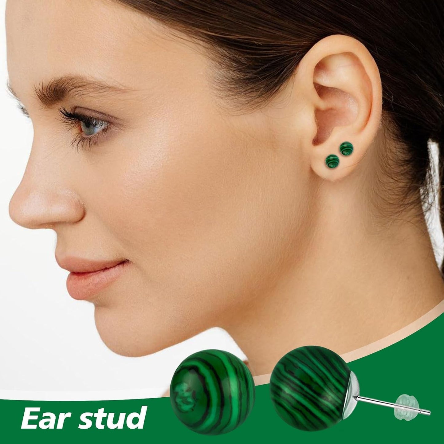 Mother'S Day Handmade Natural Stone Earrings 8Mm Handmade Healing Earrings Green Peacock Stone Stud Earrings Jewelry Gifts for Women (Malachite)