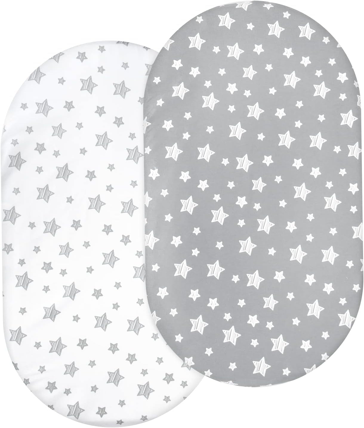 Bassinet Sheets 2 Pack, Fit for Halo Bassinet Swivel Sleeper, Universal Sheet for Rectangle, Oval, Hourglass Bassinet Mattress Flexible for Different Cradle, Grey&White
