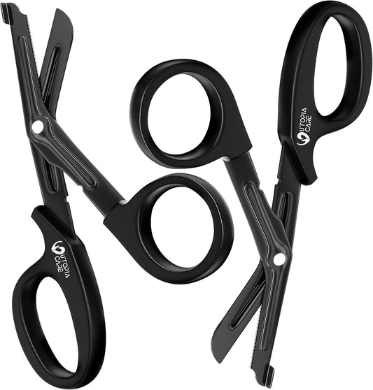 Medical Scissors Pack of 2, Stainless Steel EMT Trauma Shears for Nurses, Bandage Scissors with Stainless Steel Blades, All Purpose Surgical Shears, Black