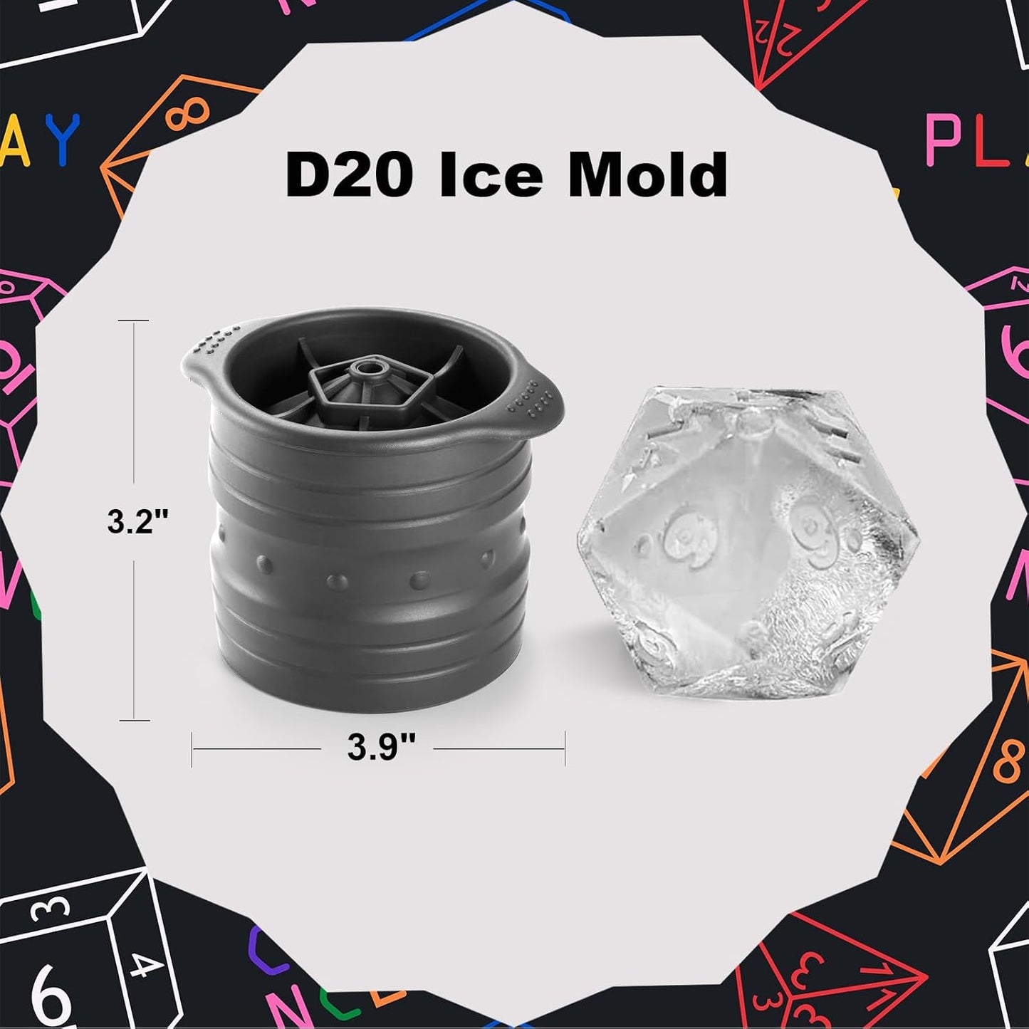 D20 Dice Ice Mold, DND Gamer Gifts for Men Women, Cool Christmas Stocking Stuffers Ideas for Adults TTRGP Lover, Large Silicone D&D Accessories Ice Cube Tray for Cocktails,Bourbon,Whiskey