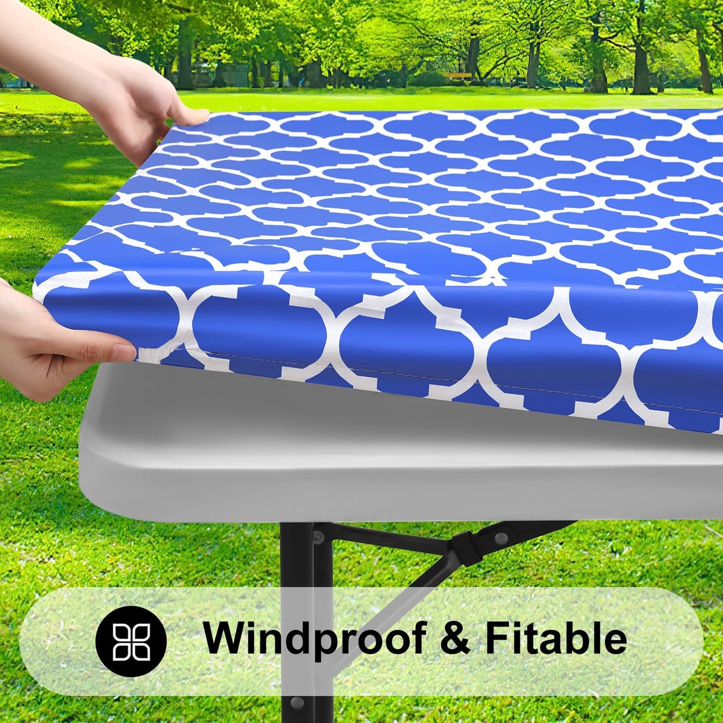 Waterproof Elastic Fitted Rectangle Picnic Table Cover for 6-Foot Tables, Wipeable Flannel-Backed Vinyl Protector for Indoor and Outdoor Use (Blue, 30x72 Inches)