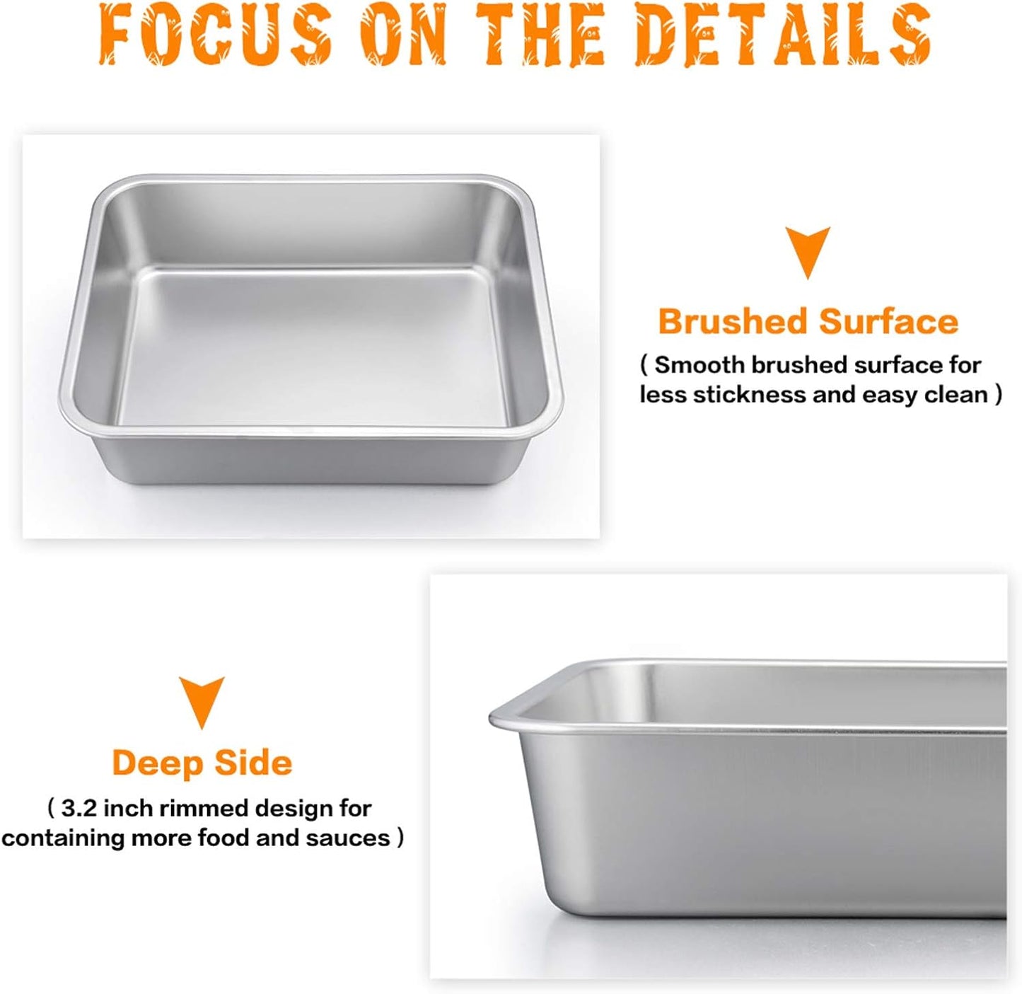 Lasagna Pan, Rectangular Cake Pan Roaster Pasta Baking Cookie Sheet Pans Stainless Steel, Heavy Duty & Durable, Oven & Dishwasher Safe, 12.7" L X 3.2" H