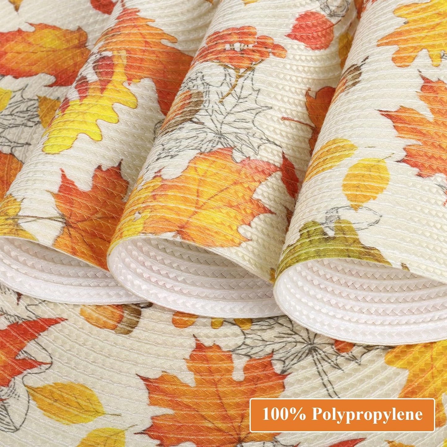 round Fall Placemats Set of 4 Orange Maple Leaves Nuts Acorn Polypropylene Woven Braided Place Mats 15 Inch Seasonal Autumn Thanksgiving round Table Mats Kitchen Dining Table Decoration
