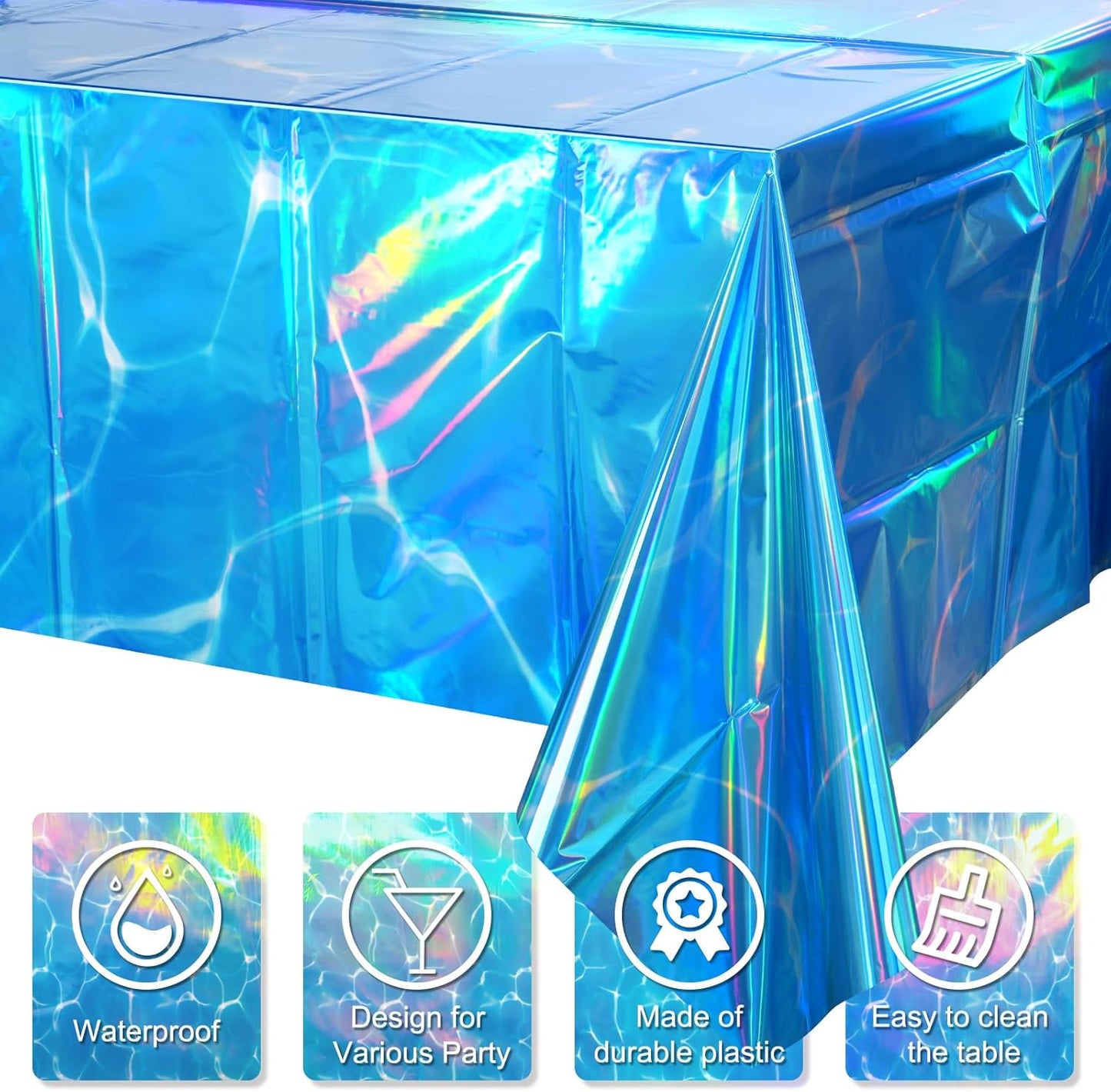3 Pack Ocean Tablecloths Iridescent Plastic Disposable Table Cloth Rectangle Water Wave Table Covers for under Sea Ocean Pool Beach Party Decorations, 54 X 108Inch