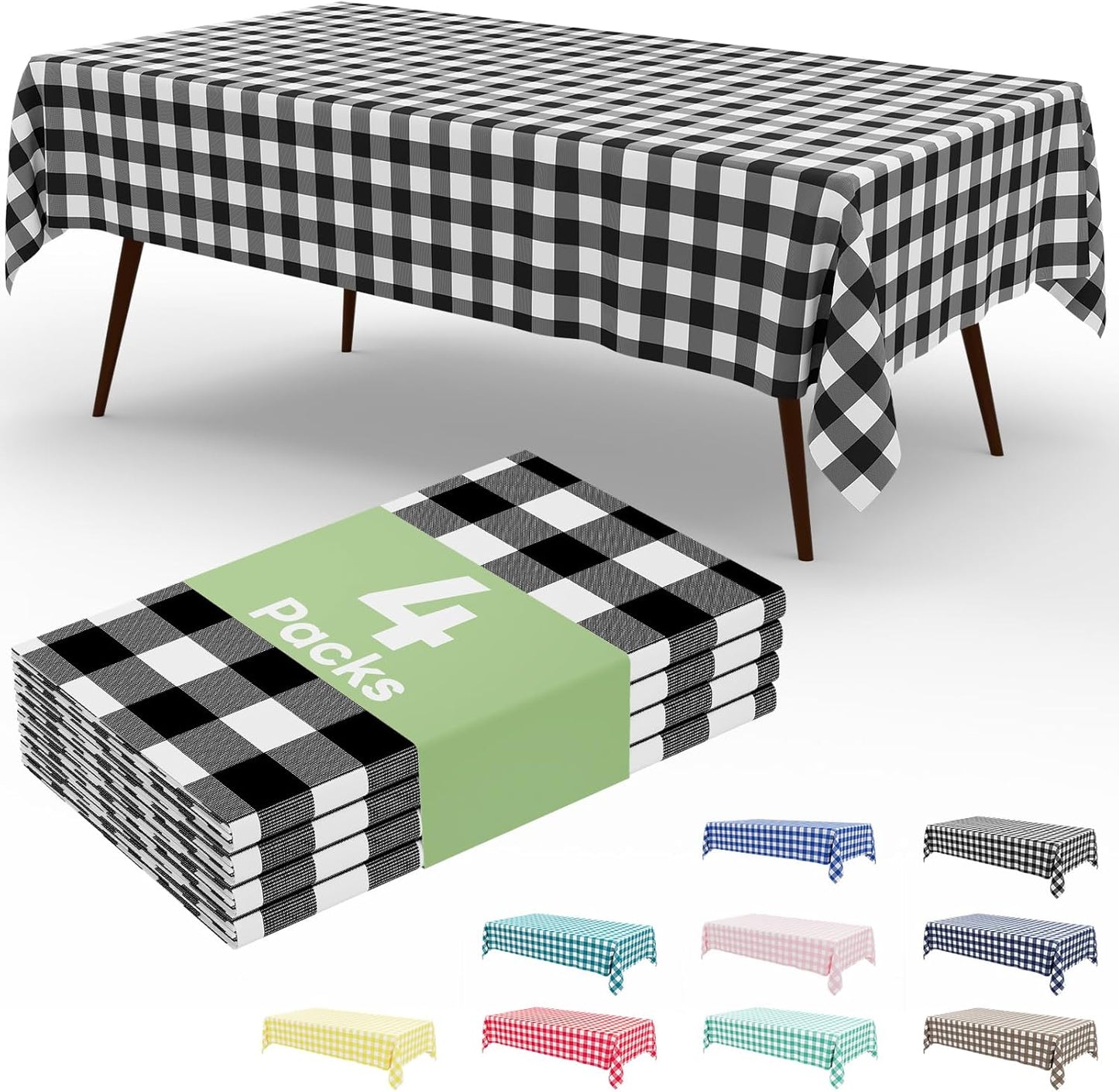 4 Packs Buffalo Disposable Table Cloth, 54 X 108 Inch Waterproof Plastic Tablecloth, Rectangle Black and White Checkered Table Covers for Picnic, Birthday, Party