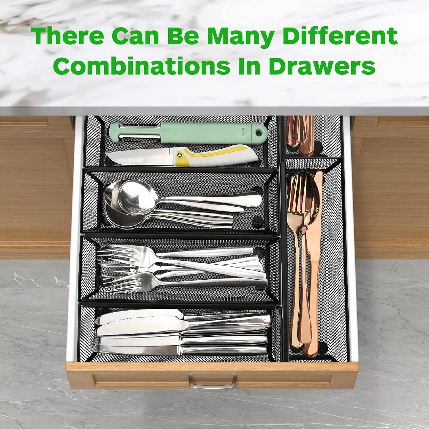 Premium Silverware Drawer Organizer Set - 6-Pack Kitchen Utensil Organizers with Interlocking Arms for Large Drawers (9.6 x 3 x 2 Inches)