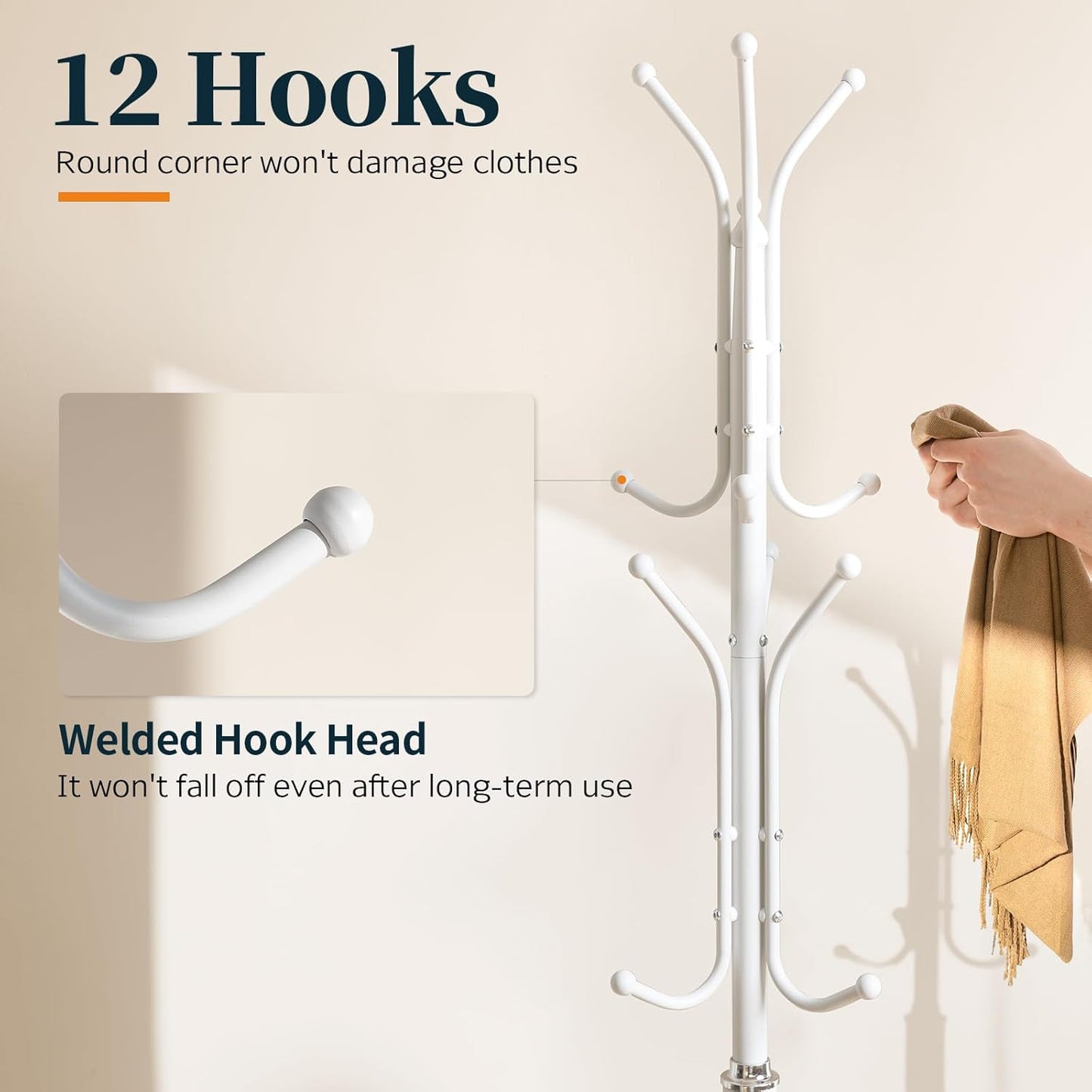 Metal Coat Rack Freestanding with Marble Base, Coat Tree with 12 Hooks & Umbrella Holder, Coat Hanger Stand for Corner Entryway Bedroom Office, Heavy Duty Coat Rack Stand for Clothes Hats Bags