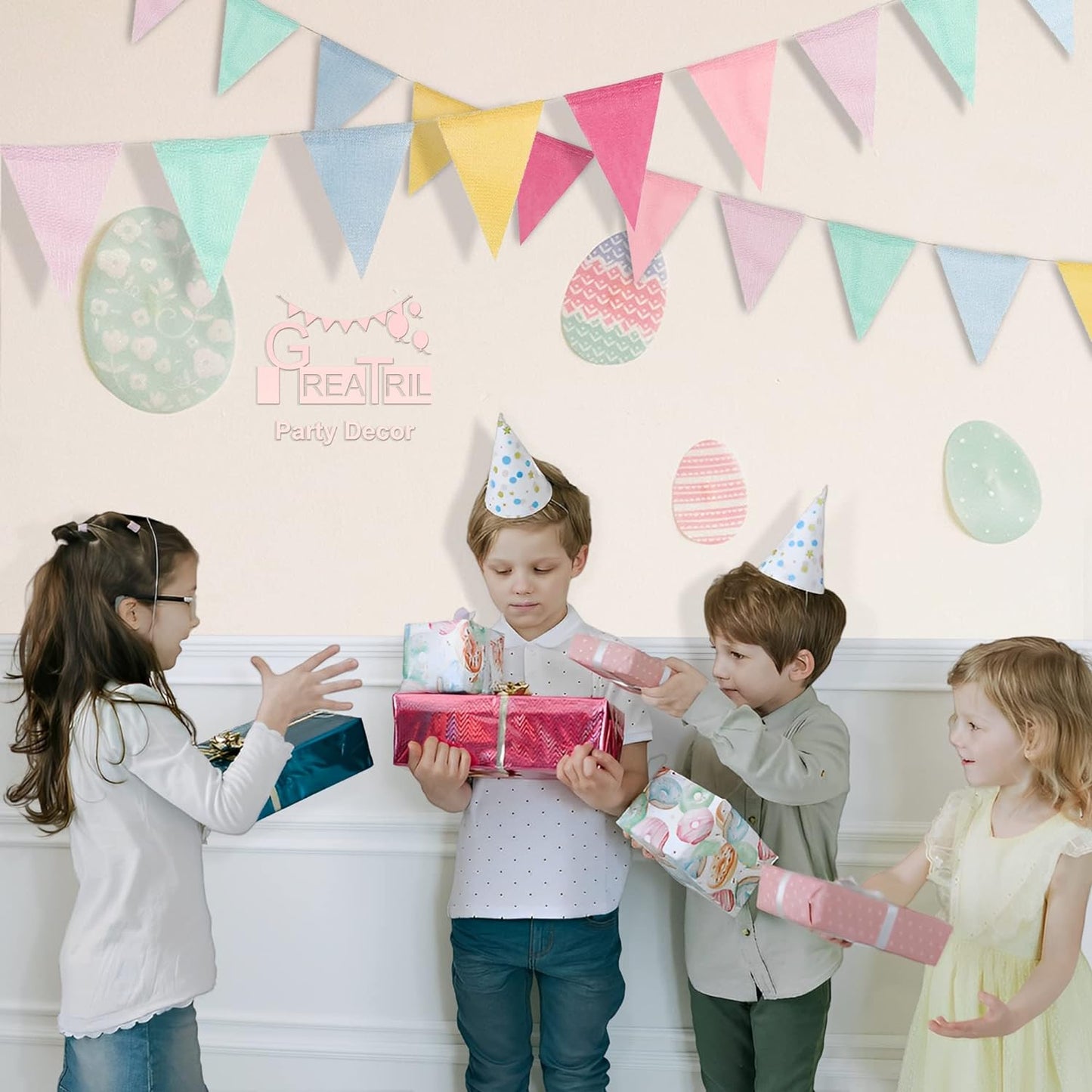 Pastel Tinsel Curtain 2 Packs and Pennant Banners 4 Strings