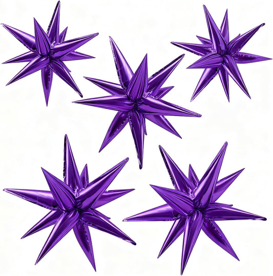 Purple Balloons Mylar Star Balloon 60Pcs Foil Spike Balloons Explosion Large Prom Ballons for Birthday Halloween Bachelorette Anniversary Wedding Engagement Party Decorations