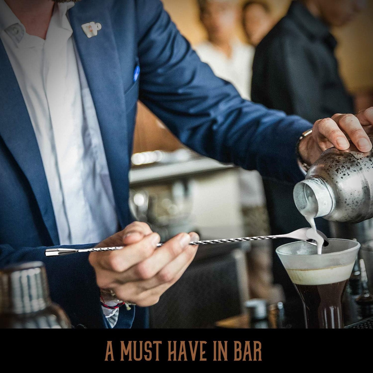 LZS13B 12 Inches Stainless Steel Mixing Spoon, Spiral Pattern Bar Cocktail Shaker Spoon