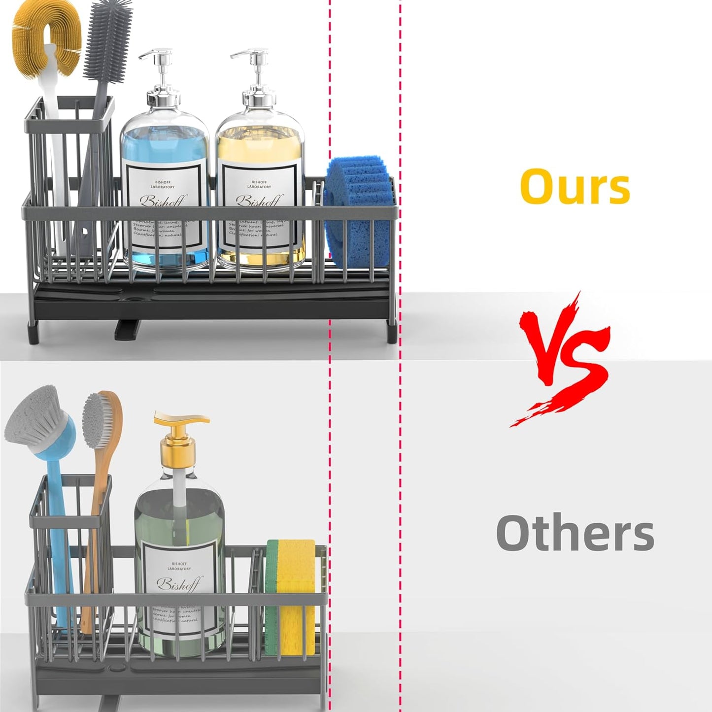 Extra Large Sponge Holder for Kitchen Sink Organizer Caddy, Dish Brush Scrubber Holder,Stainless Steel Sink Box Utensil Holder,Soap Dispenser Set Tray Counter Accessories(Grey)