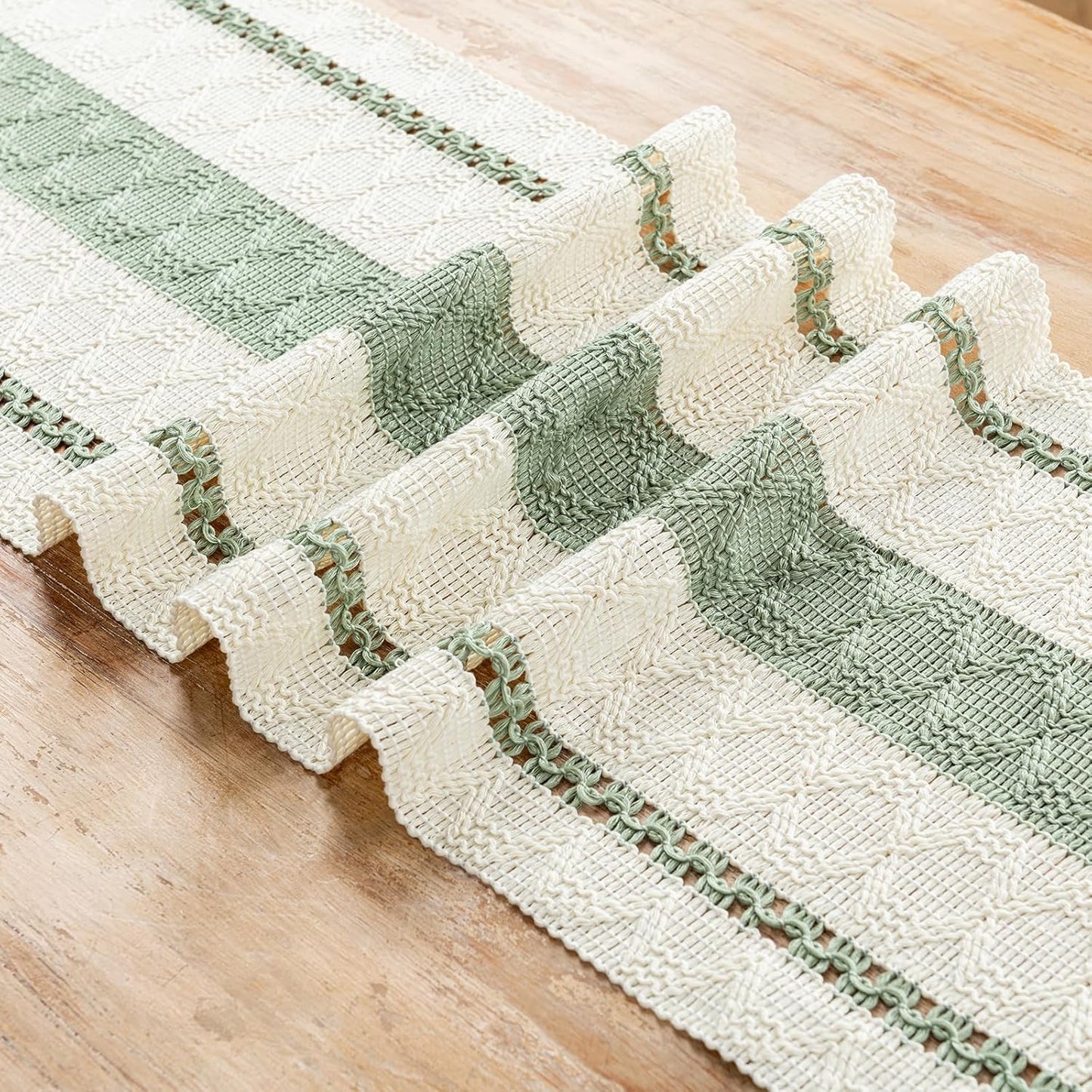 Sage Green Table Runner 72 Inches Long Boho Macrame Table Runner for Home Decor, Farmhouse Table Runners with Tassels for Party Bohemian Rustic Bridal Shower Dining Decor 12X72 Inches