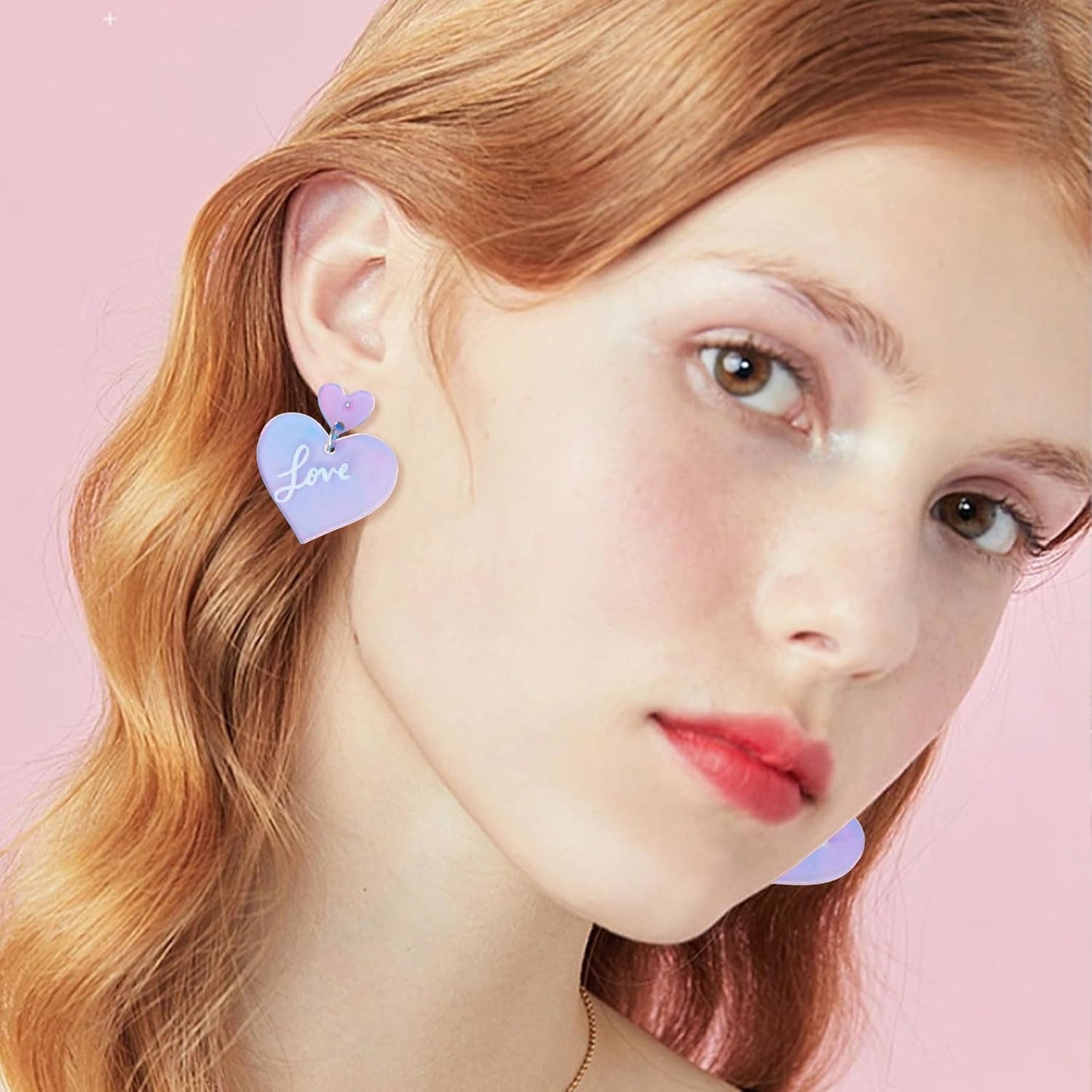 Pink Heart Earrings, Acrylic Lover Heart Dangle Earrings Lover Earrings Pink Earrings for Women Hoop Earrings Jewelry