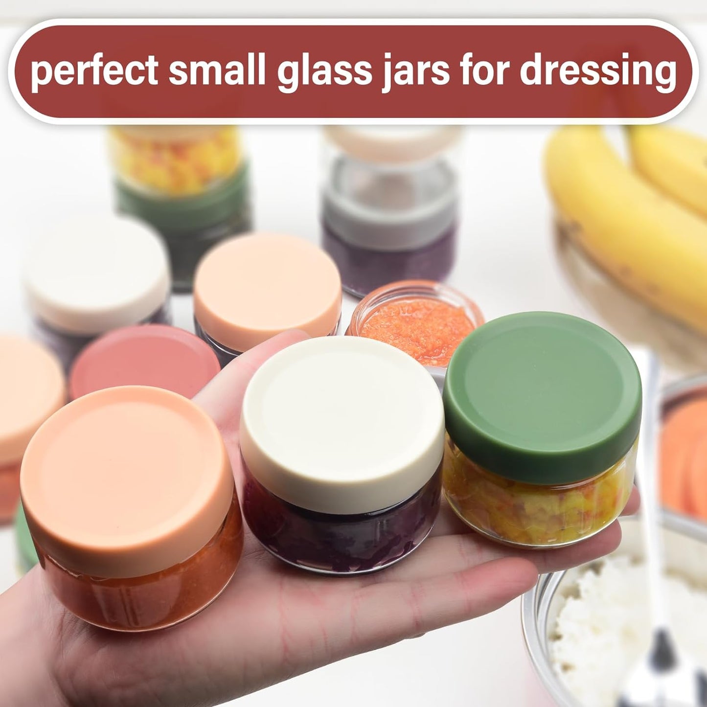 2 Oz Glass Dressing Containers to Go Sauce Cups Mini Condiment Dip Jars with Lids Lunch Box Accessories,6-Pack
