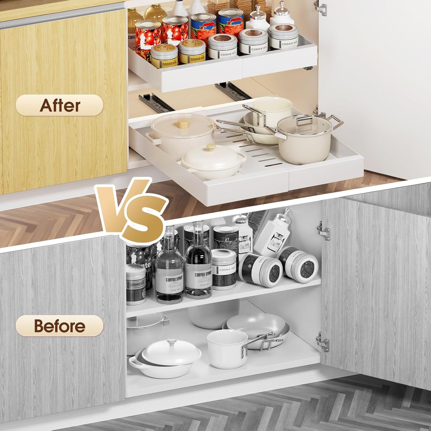 Pull Out Cabinet Organizer, 21" Deep Pull Out Drawers for Cabinets, Expandable Slide Out Drawers for Kitchen, Cabinets, Bathroom, Pantry Storage