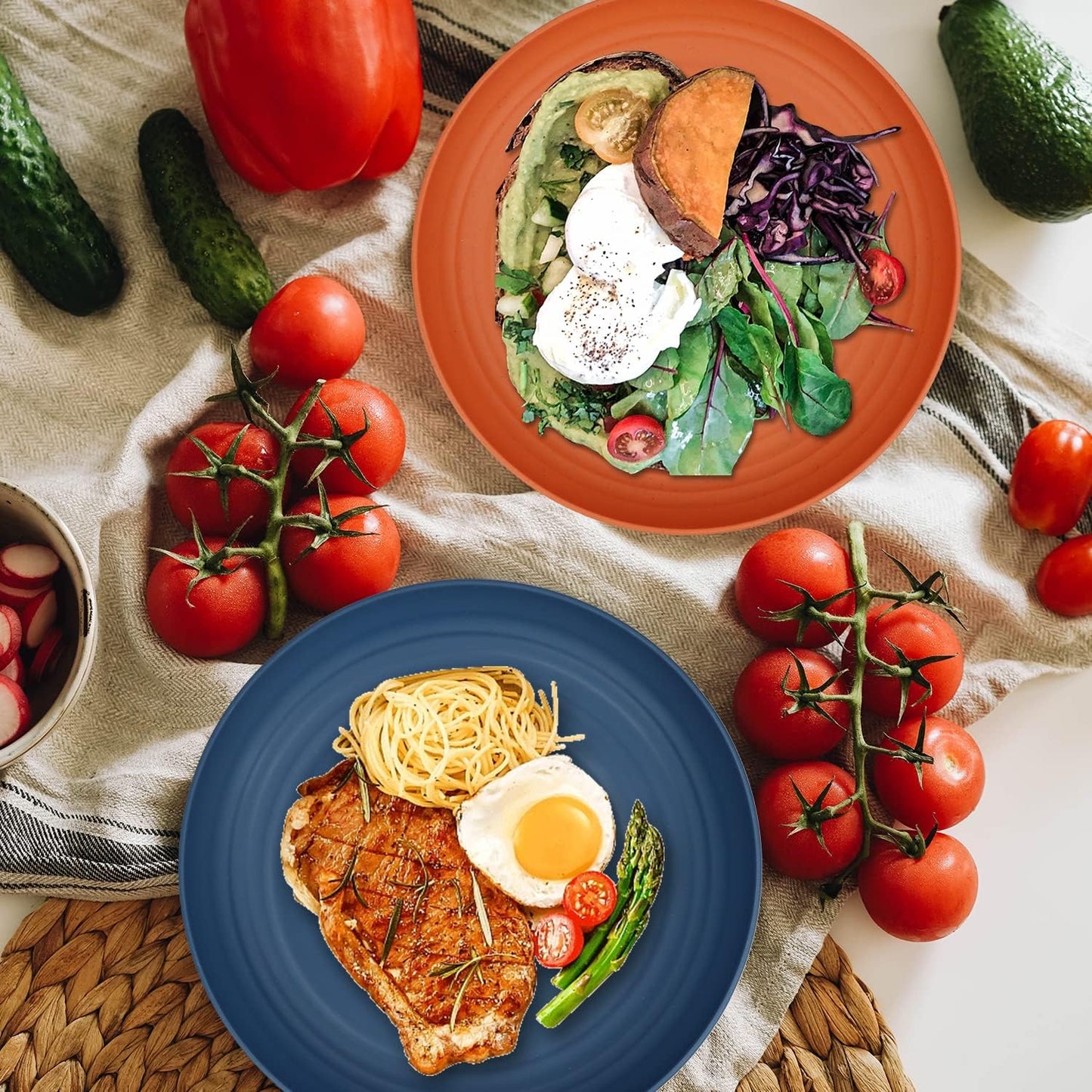 Wheat Straw Dinner Plates Set - 6 Unbreakable 10-Inch Plates, Microwave & Dishwasher Safe, Assorted Colors