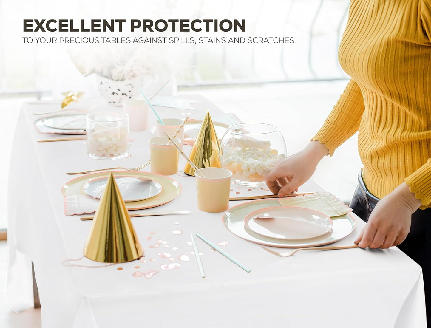 Plastic Table Cloth Disposable (12 Pack - 54X108 Inch) White Rectangle Tablecloth Waterproof Stain Resistant Party Table Cover