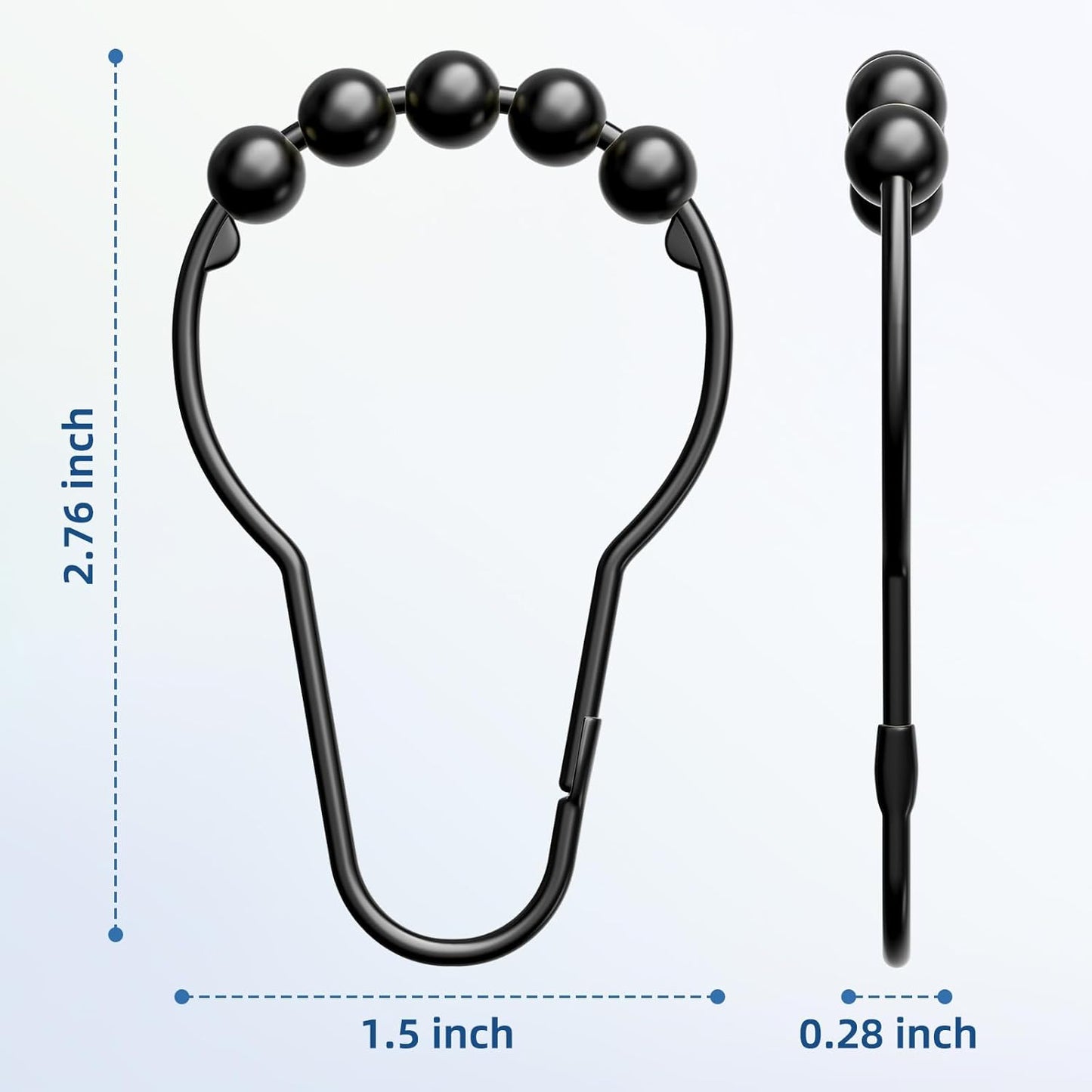 Shower Curtain Rings Hooks, Rust-Resistant Metal Shower Curtain Hooks for Bathroom Shower Rods Shower Hooks Shower Rings for Curtain - Set of 12, Matte Black