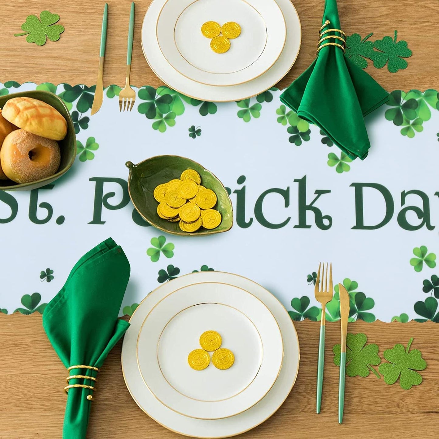St Patricks Day Table Runner - 14 X 72 Inches Green Kitchen Shamrock Table Runner for Party/Farmhouse/Home Decoration/Holiday/Dinning Table, 1 Piece