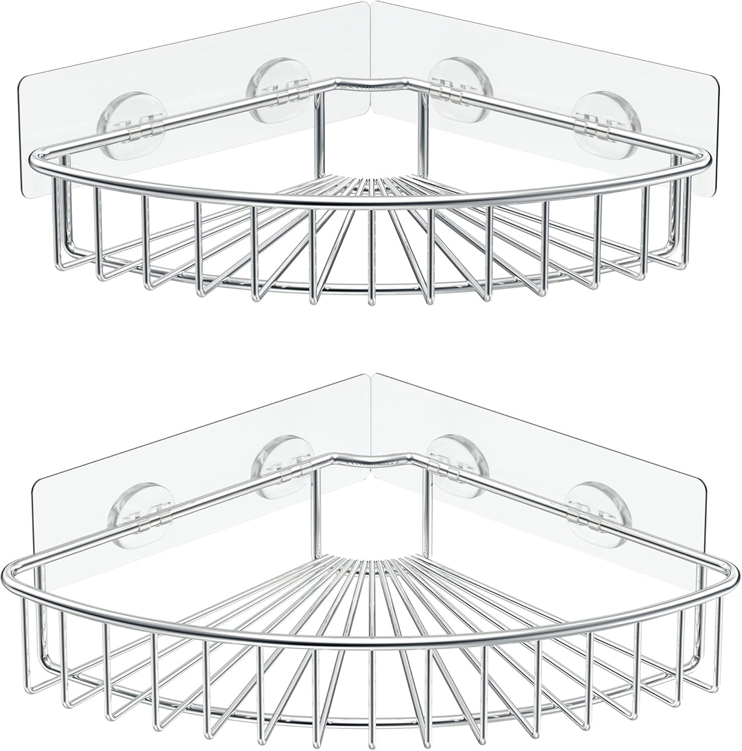 2-Pack Corner Shower Caddy, SUS304 Stainless Steel, Wall Mounted Bathroom Shelf with Adhesive, Storage Organizer for Toilet, Dorm and Kitchen (Silver)