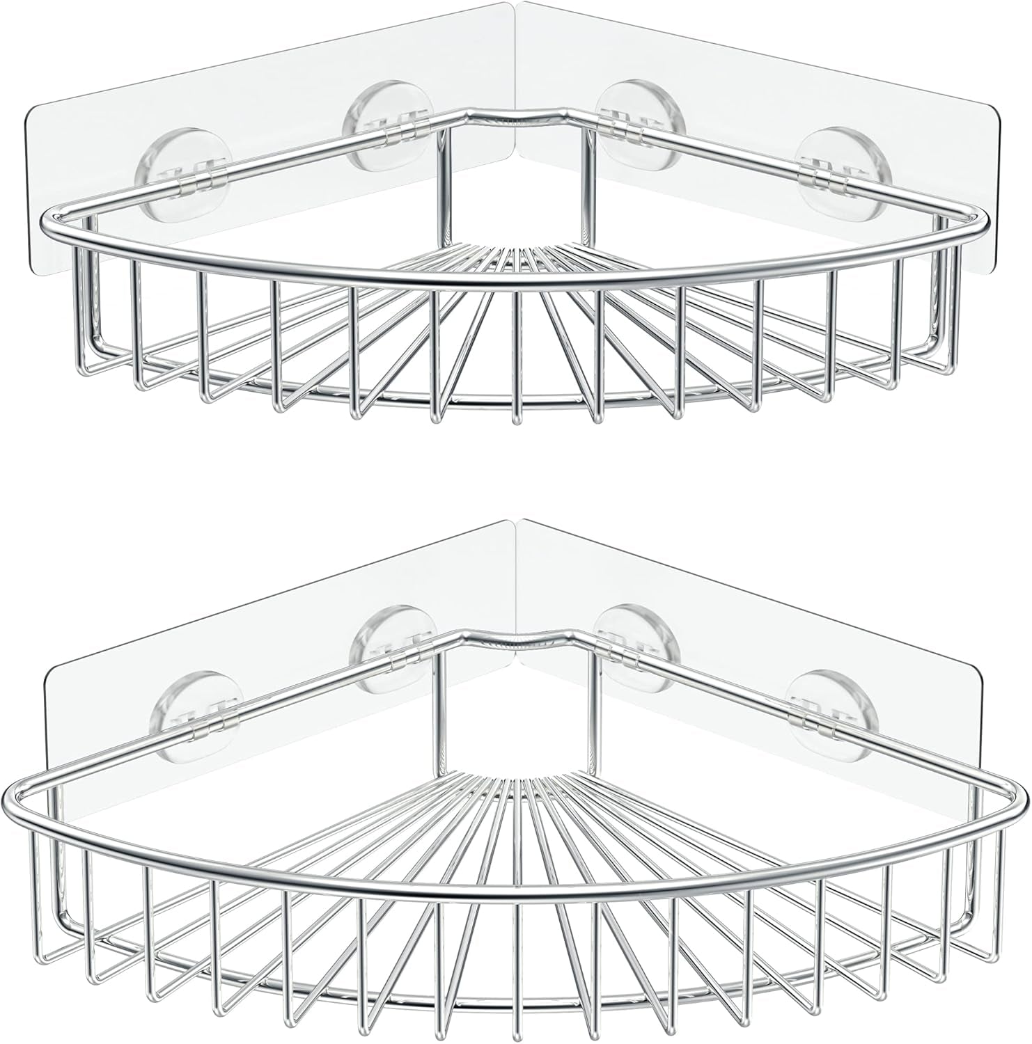 2-Pack Corner Shower Caddy, SUS304 Stainless Steel, Wall Mounted Bathroom Shelf with Adhesive, Storage Organizer for Toilet, Dorm and Kitchen (Silver)