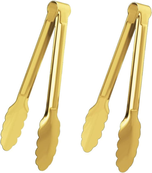 2 Pack 9 Inch Serving Tongs,Gold Salad Buffet Tongs,Stainless Steel Serving Utensils