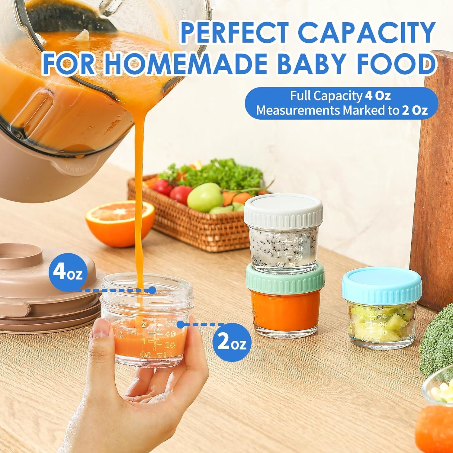 6-Pack Glass Baby Food Storage Containers - 4 oz Jars with Lids, Microwave and Dishwasher Safe, Freezer Safe, 100% Leak Proof, BPA Free, Reusable