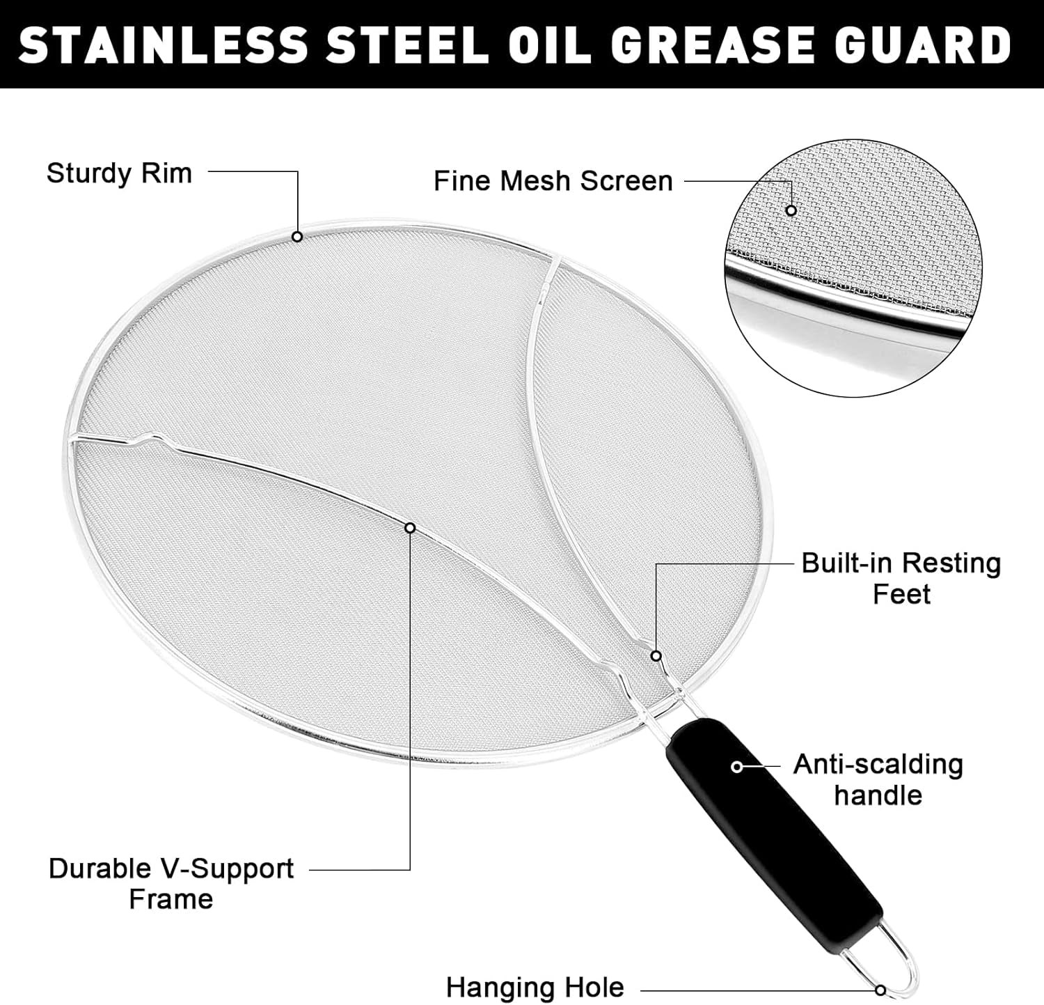 Grease Splatter Screen, 11 Inches. Oil Splatter Screens for Frying Pan Shields. Hot Oil Splash Guard, Prevent and Protects Skin from Burns