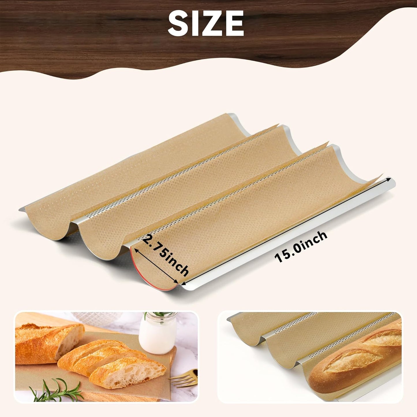 Unbleached Precut Parchment Paper for Baguette Bread Pan - 100-Pack Disposable Baking Sheets for Sourdough French Bread Pans, Non-Stick Baking Accessories