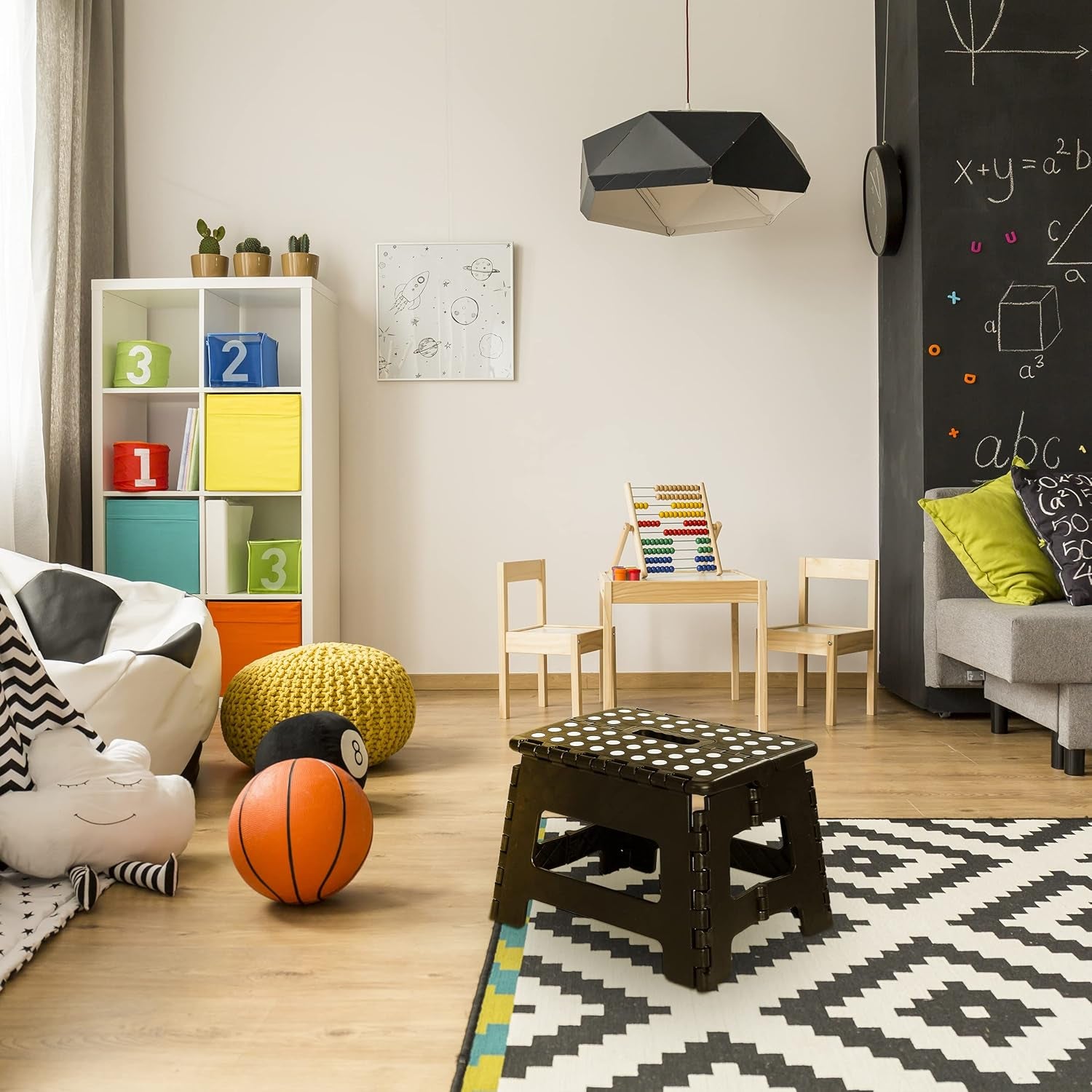 Folding Step Stool - (Pack of 2) Foot Stool with 9 Inch Height - Holds up to 300 Lbs - Lightweight Plastic Foldable Step Stool for Kitchen, Bathroom & Living Room (Black)