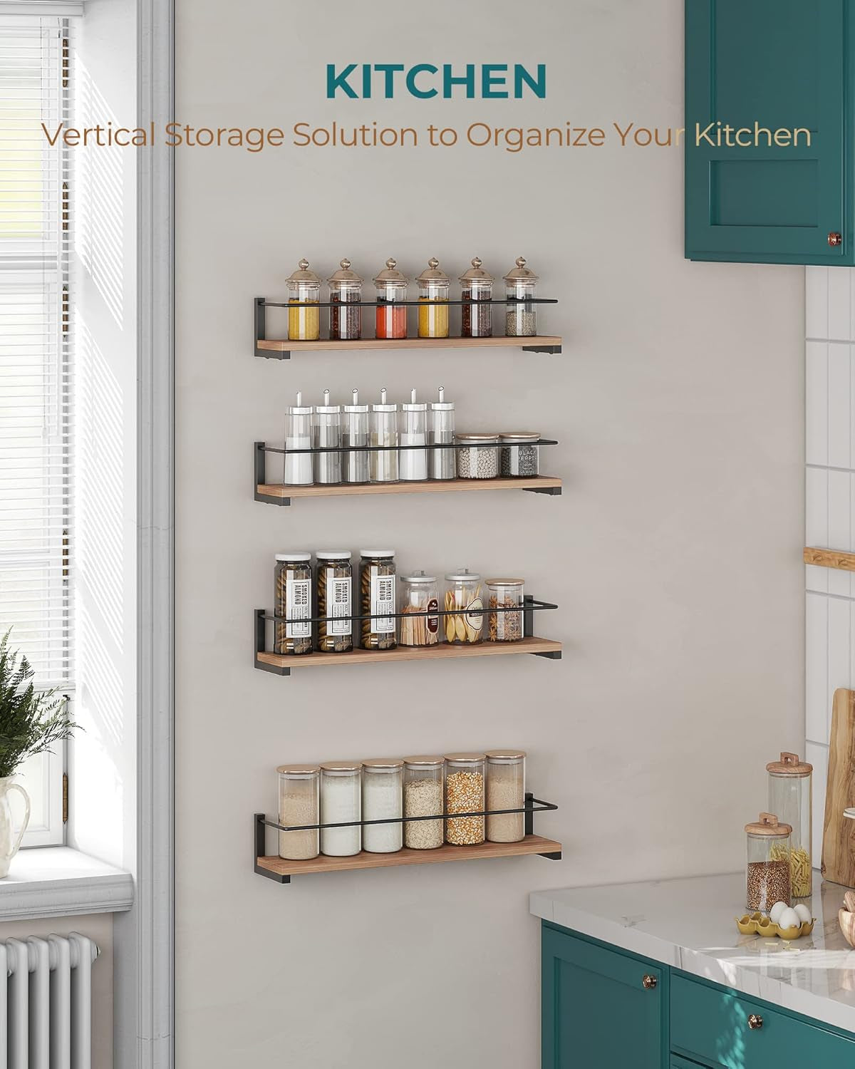 Spice Rack Wall Mounted, Rustic Wood Hanging Rack for over the Stove, Kitchen Wall, 2 Pack