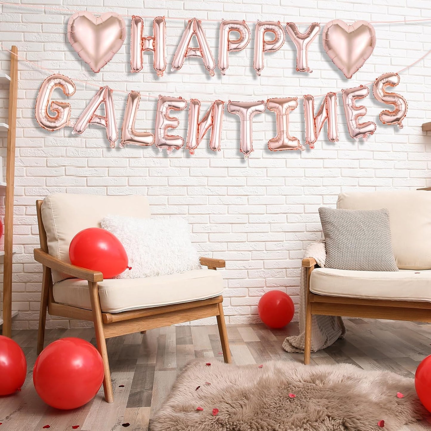 Happy Galentines Day Balloons Decorations, 16" Rose Gold 'HAPPY GALENTINES' Letters & Heart Shaped Balloons, Pink Valentines Day Party Supplies