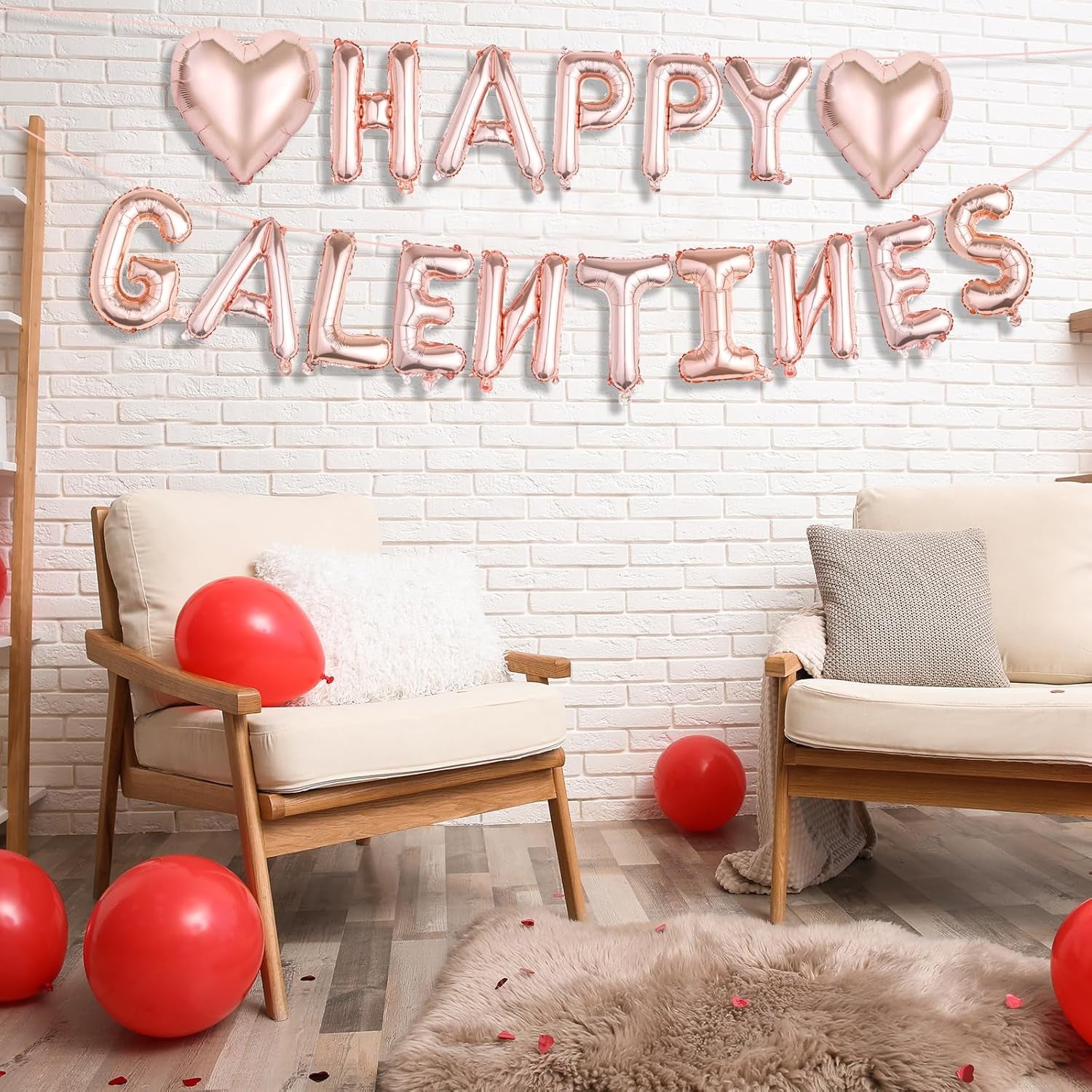 Happy Galentines Day Balloons Decorations, 16" Rose Gold 'HAPPY GALENTINES' Letters & Heart Shaped Balloons, Pink Valentines Day Party Supplies