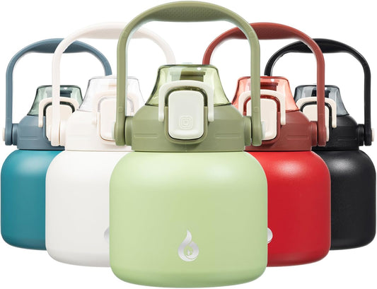 Insulated Water Bottles with Straw, 20 Oz Cute Water Bottles with Handle, BPA Free Stainless Steel Metal Thermo, Easy Carry Thermo for Men & Women, Light Green