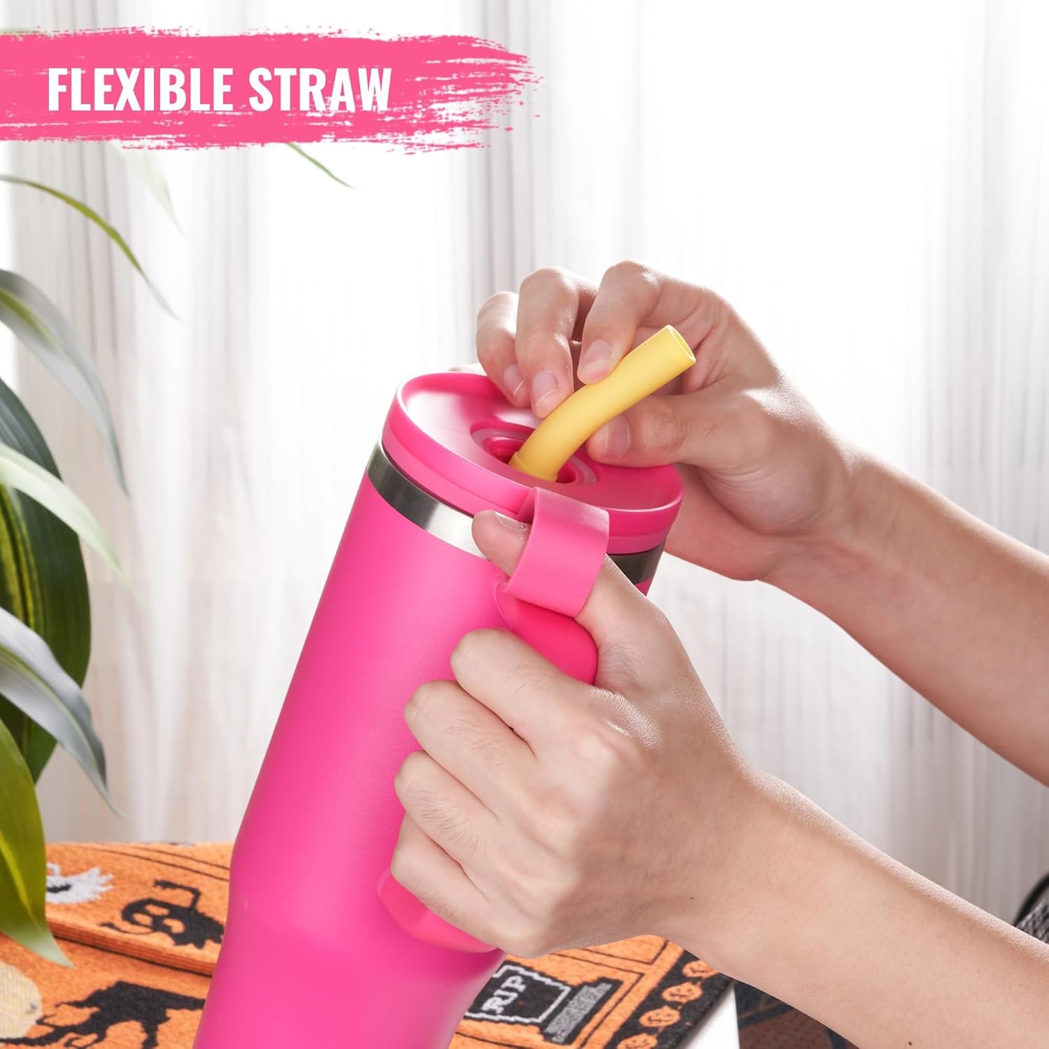 32Oz Water Bottle with Straw, Tumbler with Handle & Lid, Insulated Water Bottle with Straw Cover Cap, Travel Coffee Mug for Hot/Iced Water, Tea or Coffee, Bpa-Free, Cupholder Friendly, Passion Pink