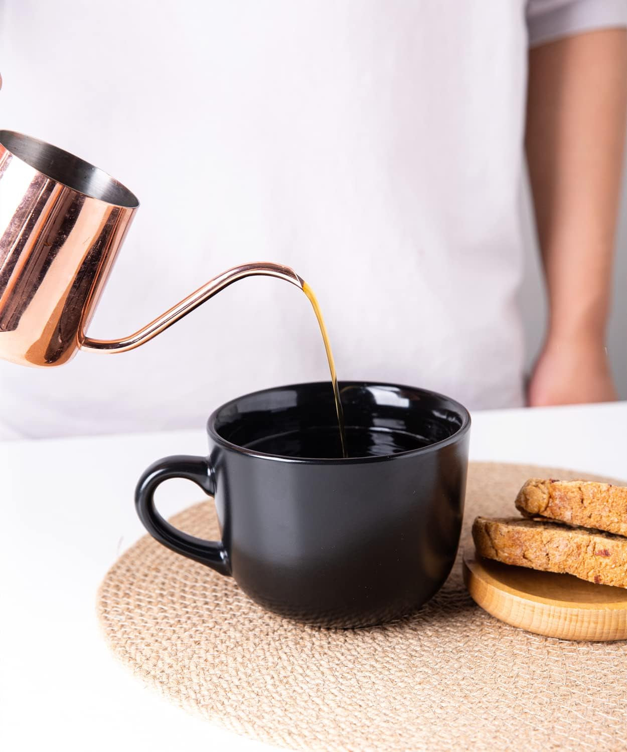 Ceramic Soup Mugs with Vented Lids, 24 Oz Capacity, Set of 4 - Versatile Cups for Coffee, Cereal, Salad, Noodles, Tea, and Soup, Microwave and Dishwasher Safe, Black