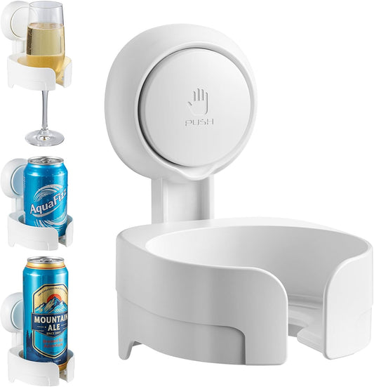 Suction Cup Wine Glass Holder for Shower, Removable Wall-Mounted Bath Cup Holder for Beer, Wine, Drinks, Enjoy in the Spa, Bathroom, Kitchen, Etc. White